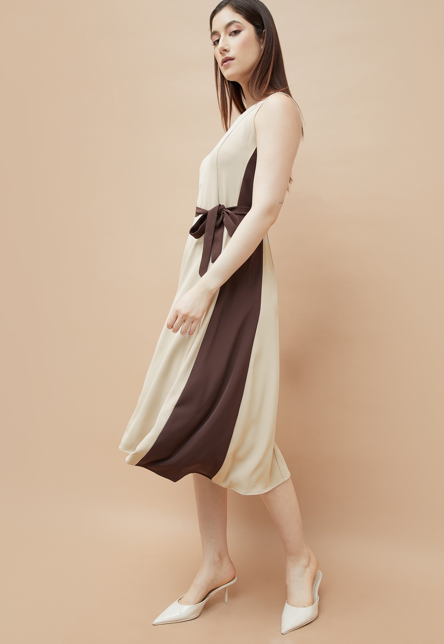 CODE Colourblock Belted A-Line Dress-picture-16