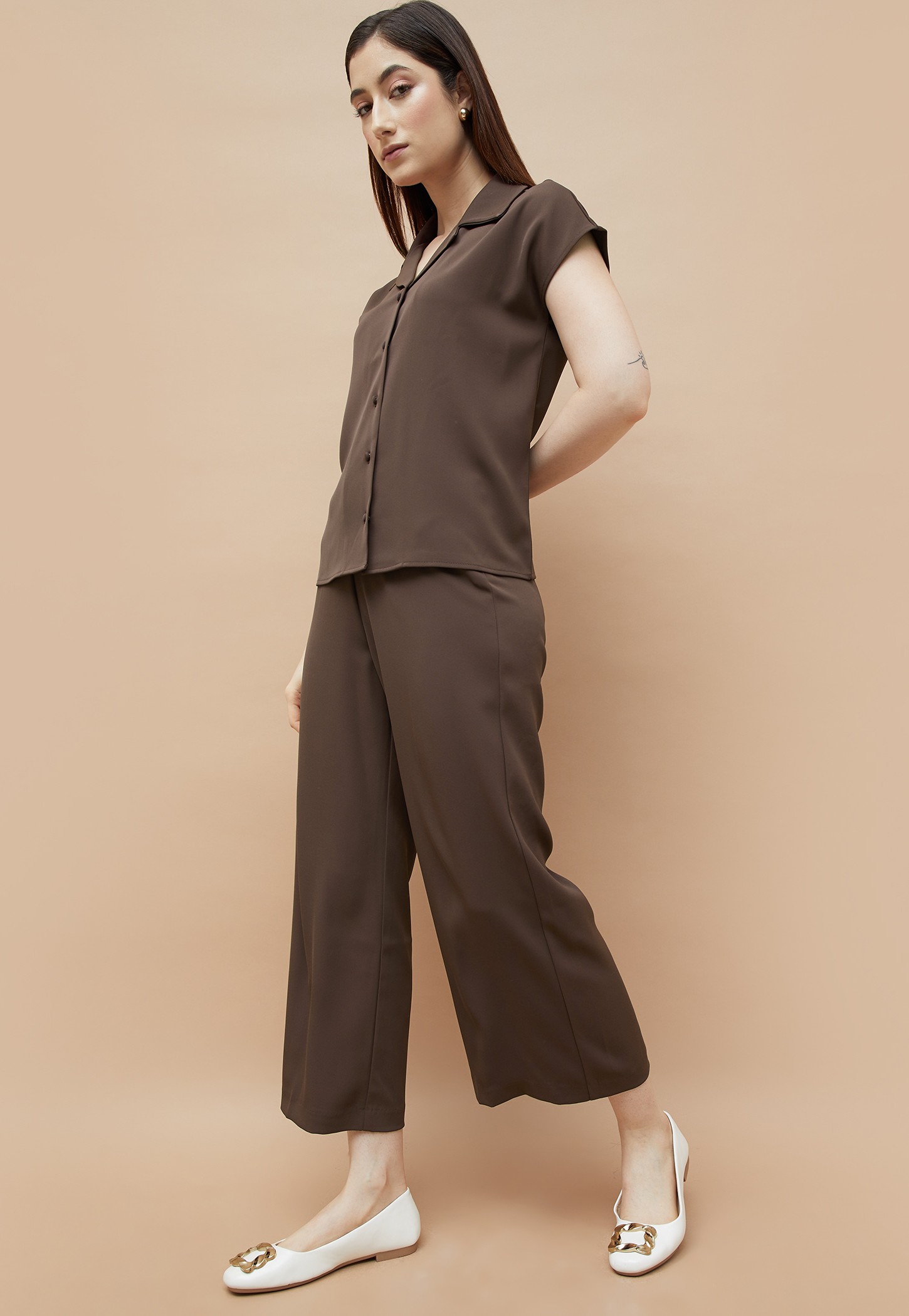CODE Solid High Rise Wide Leg Trousers-picture-17
