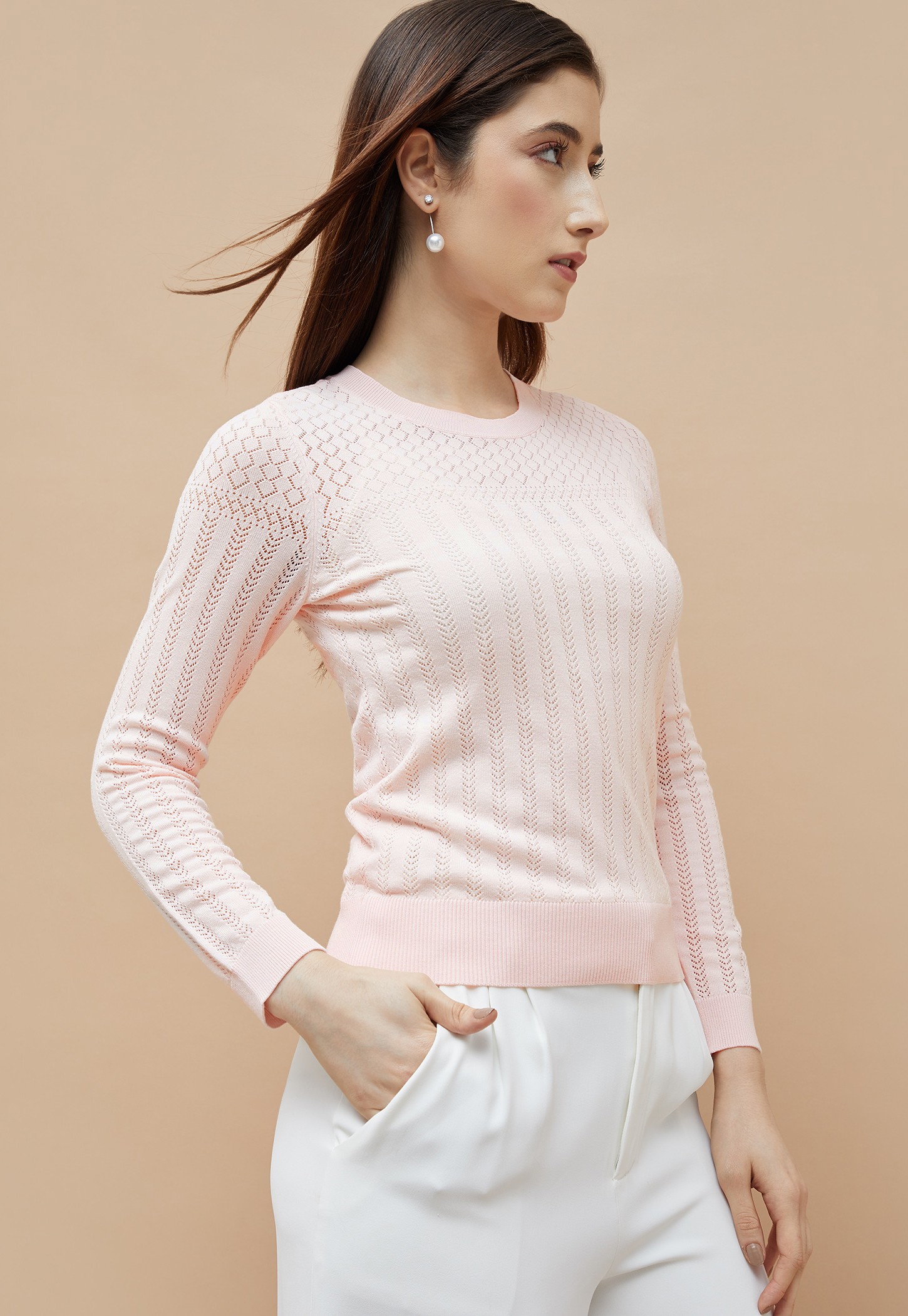 CODE CLASSIC Pointelle Knit Top-picture-25