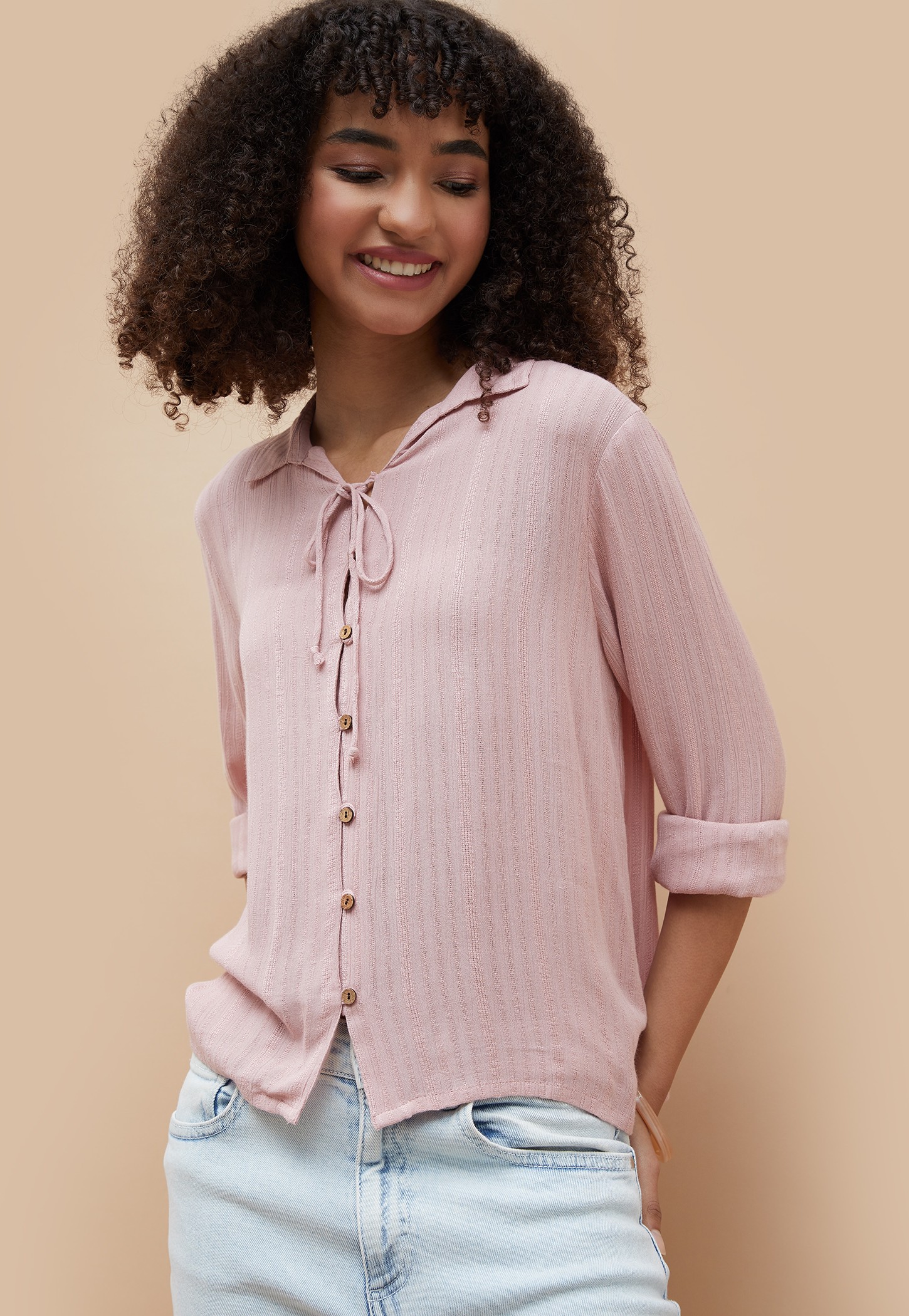 FAME FOREVER Woven Striped Tie-Up Top-picture-30