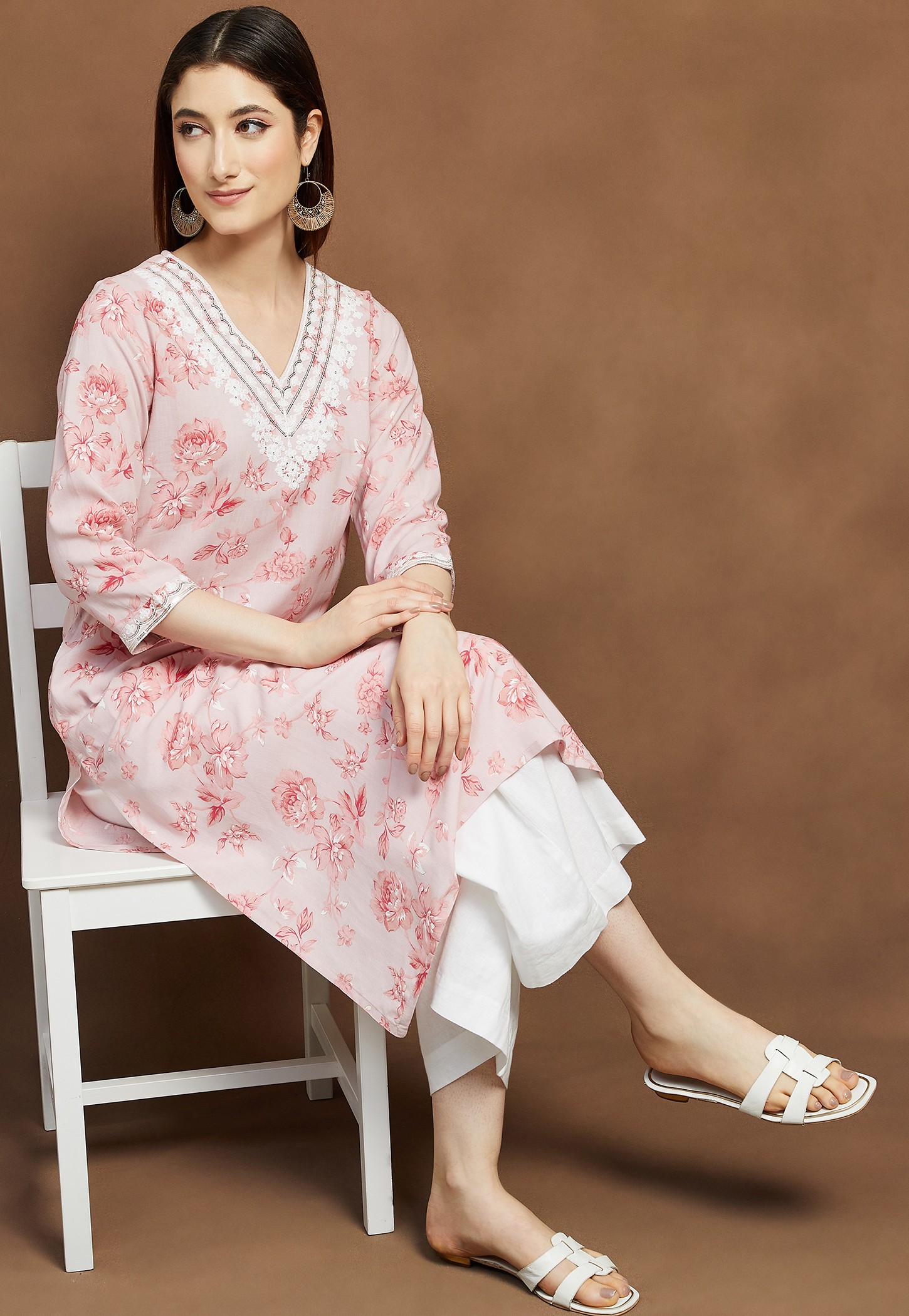 MELANGE Floral Print Straight Kurta-image-19