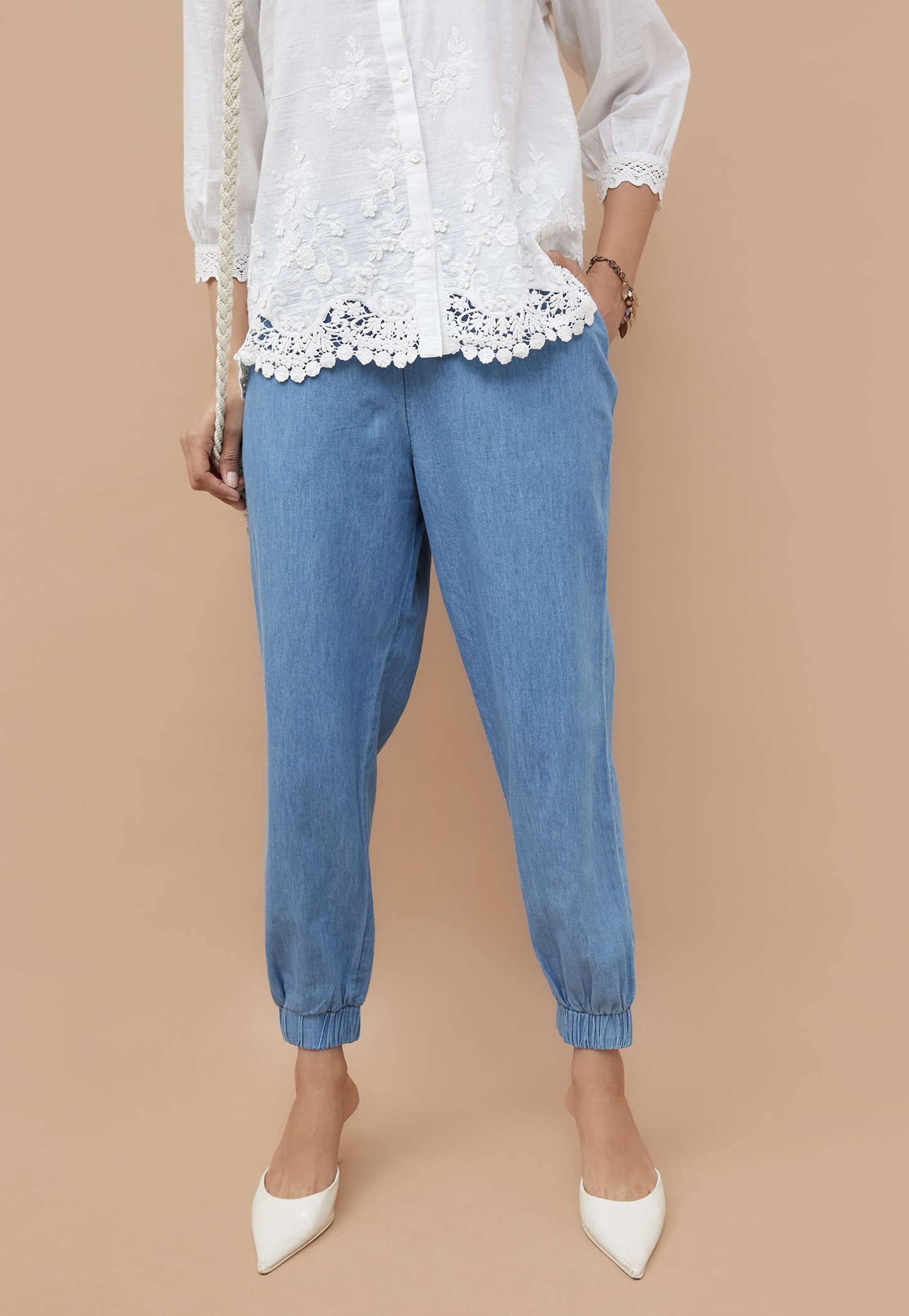 COLOUR ME Solid Denim Joggers-image-5
