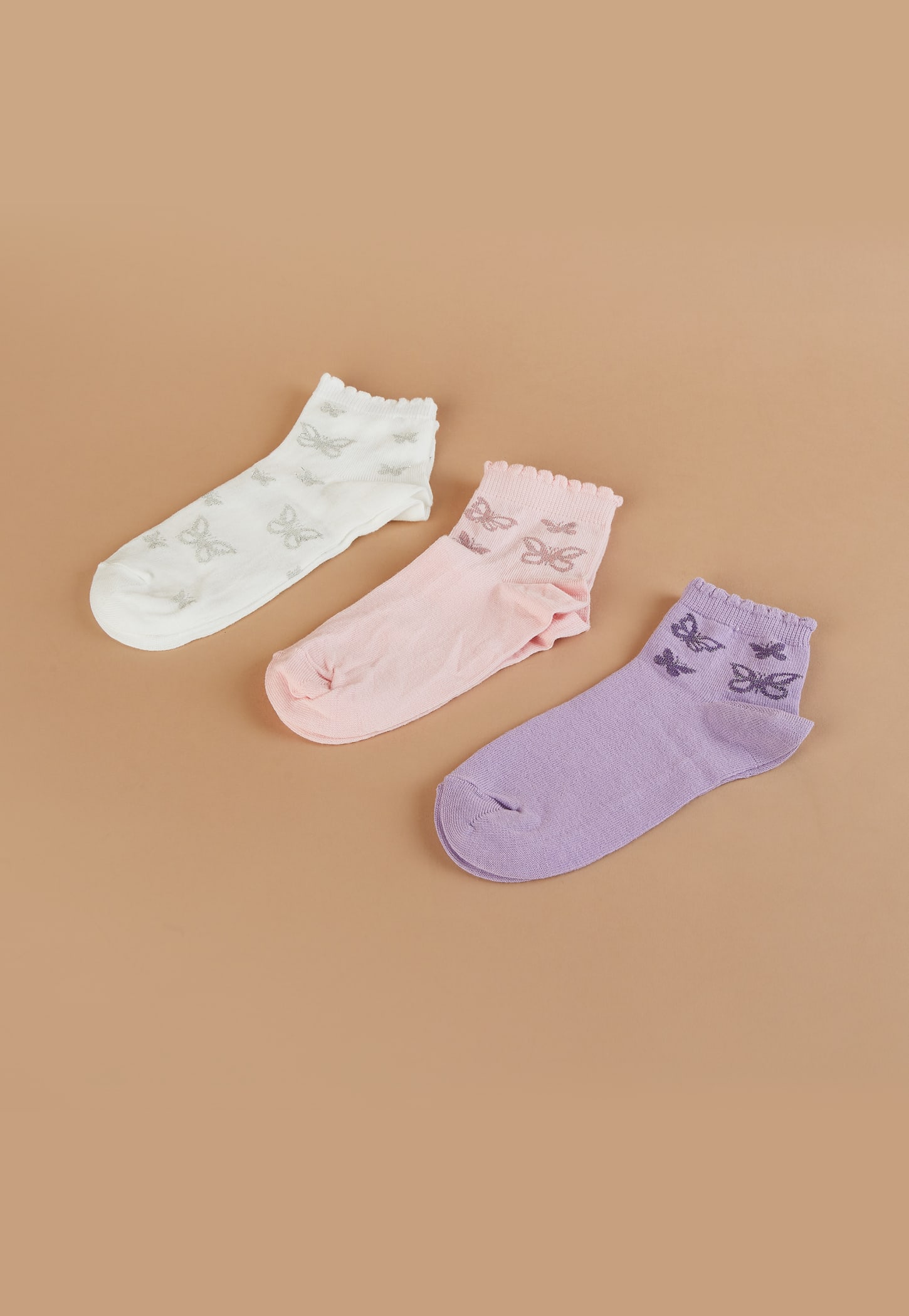 GINGER Butterfly Print Ankle Length Socks - Pack of 3-picture-45