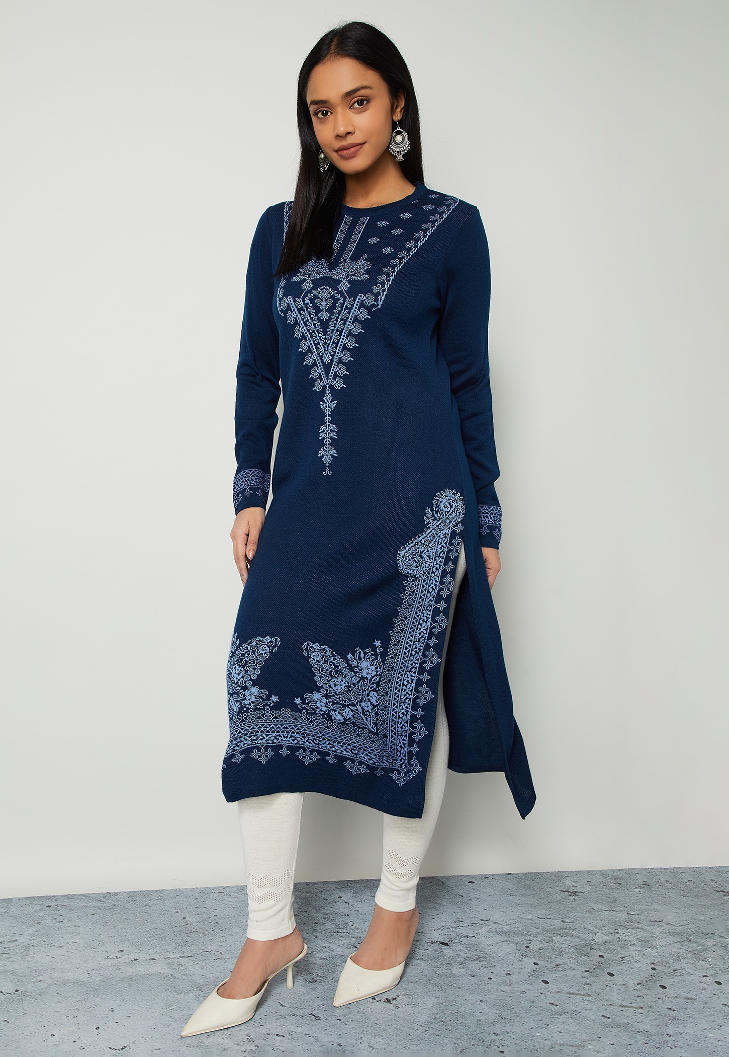 MELANGE Patterned Knit Winter Straight Kurta-picture-12