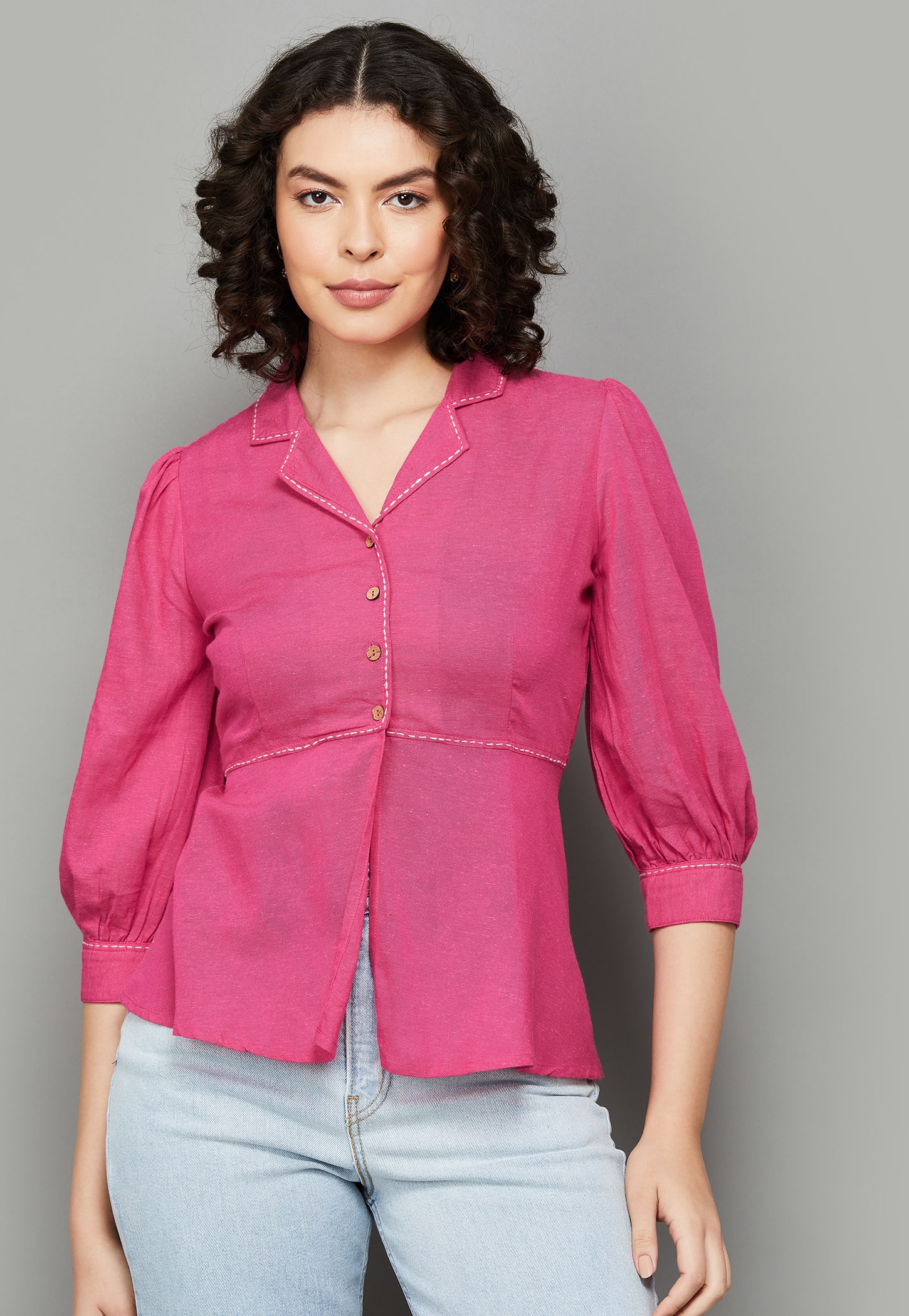 AND Puffed Sleeve Top with Embroidered Trim-picture-49