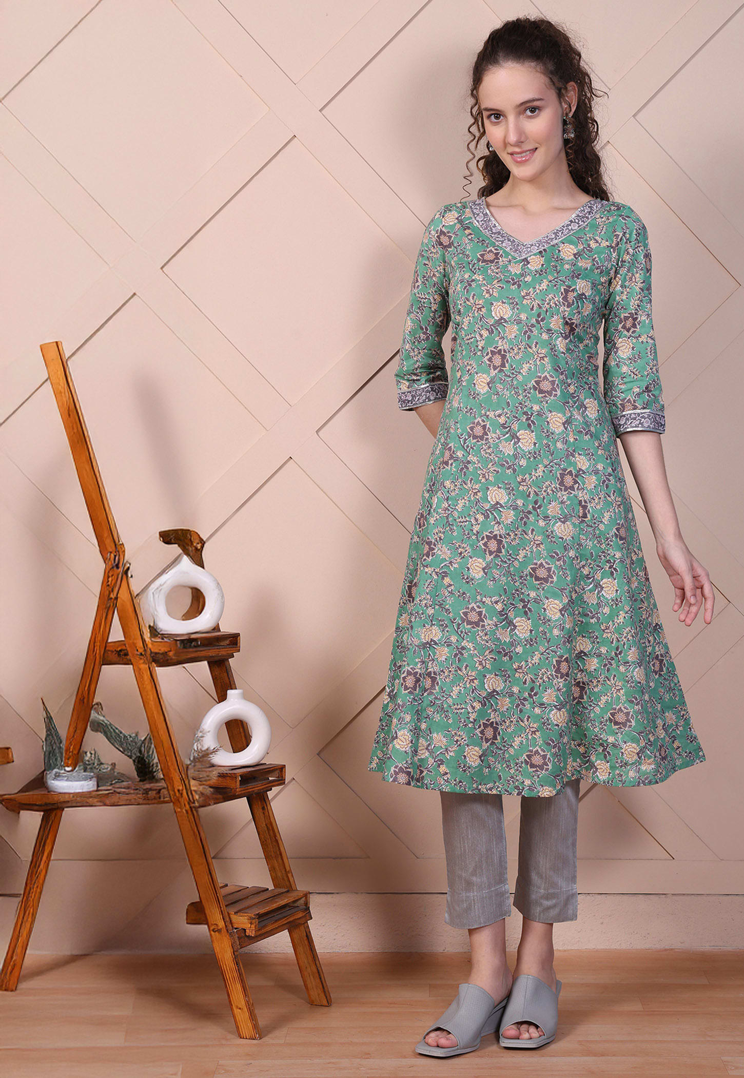 AURELIA Floral Print A-line Kurta-image-12
