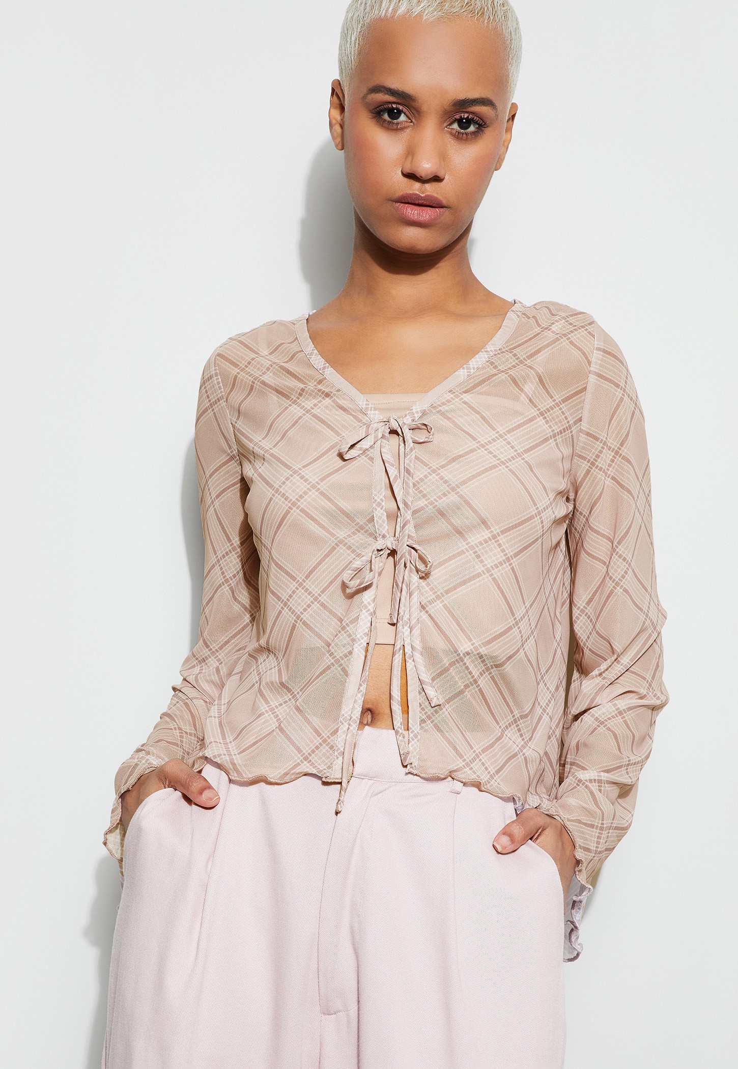 GINGER Checked Tie-Up Top with Camisole-picture-13