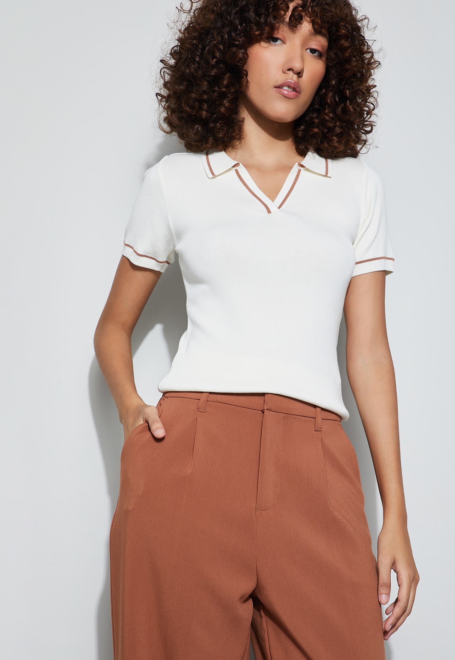 CODE CLASSIC Flat Knit Collared Top-picture-23