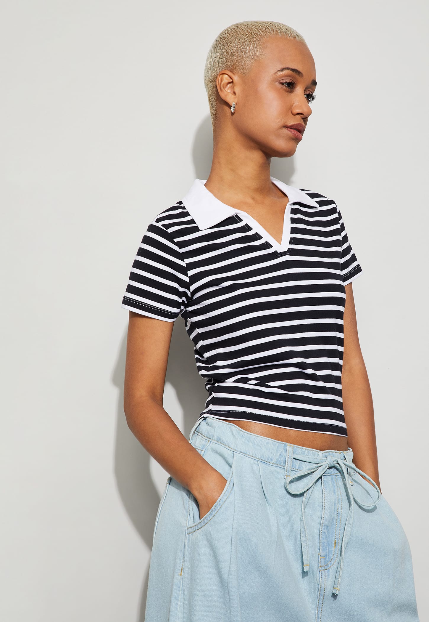 GINGER Striped Johnny Collar T-shirt-picture-50