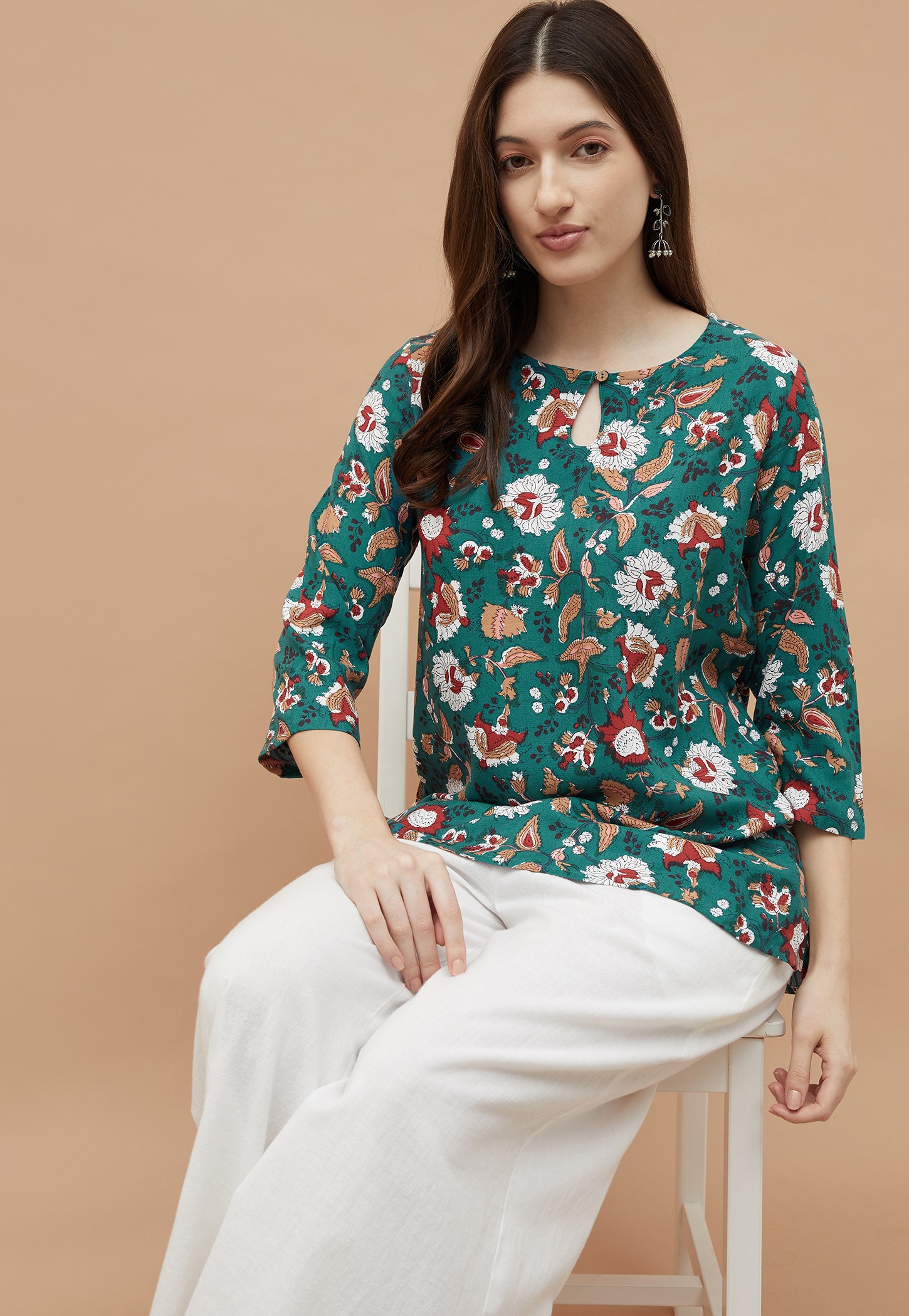 MELANGE Floral Print Key-hole Neck Straight Kurti-picture-52