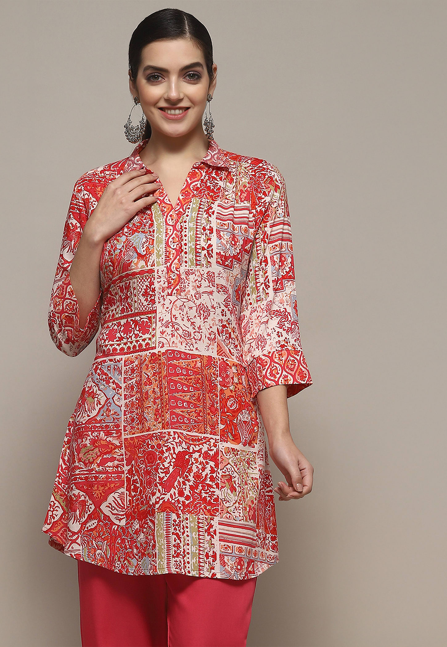 BIBA Ethnic Print Collared Kurti-image-41