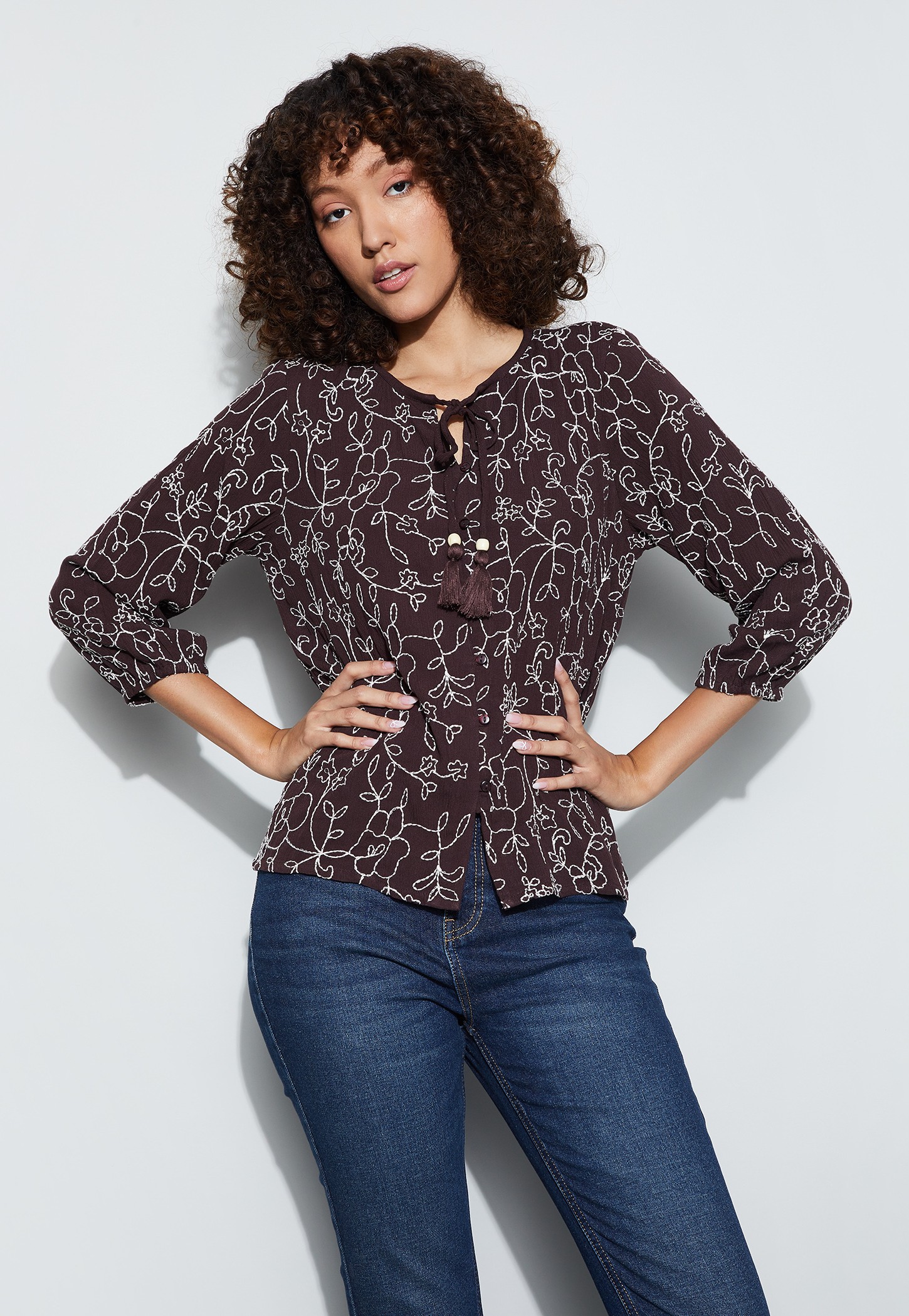 FAME FOREVER Embroidered Tie-Up Neck Top-picture-23