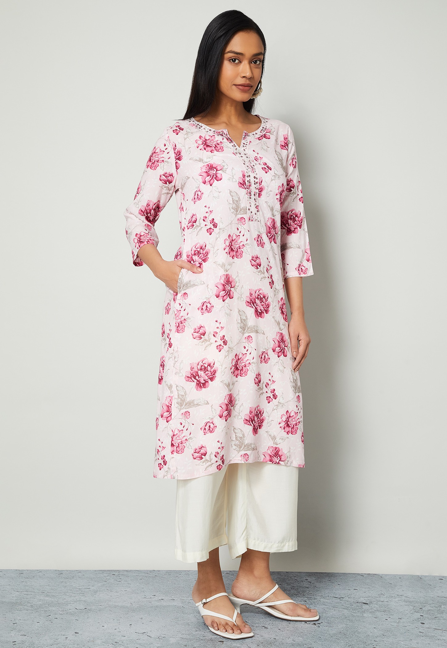 MELANGE Floral Print Straight Kurta-picture-34