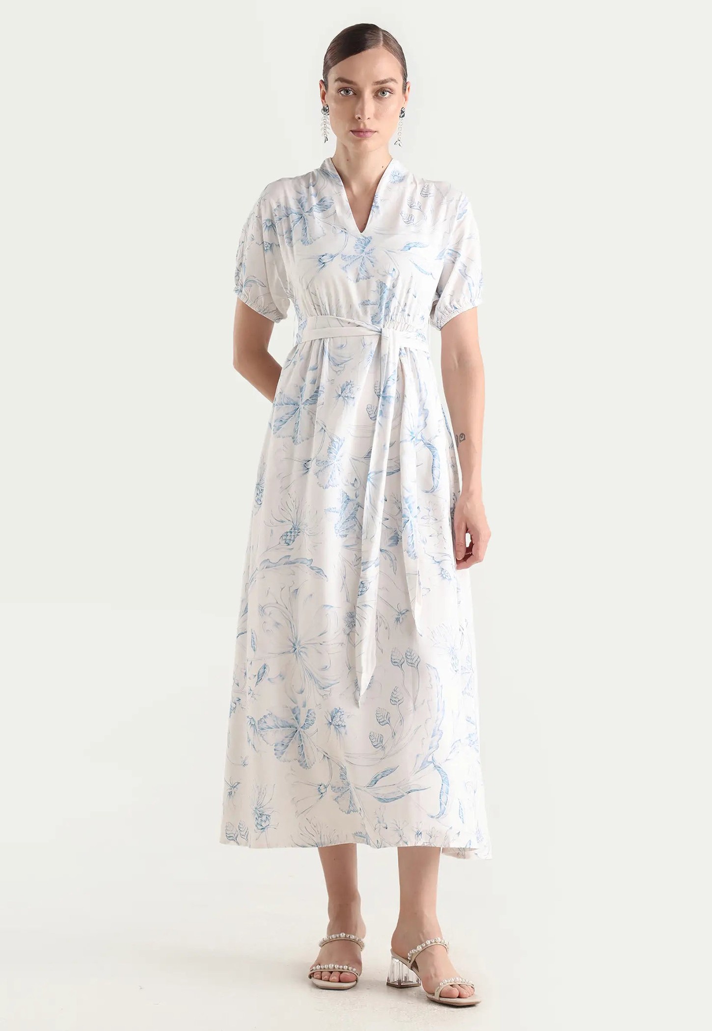 RAREISM Floral Print A-line Maxi Dress with Lining-image-2