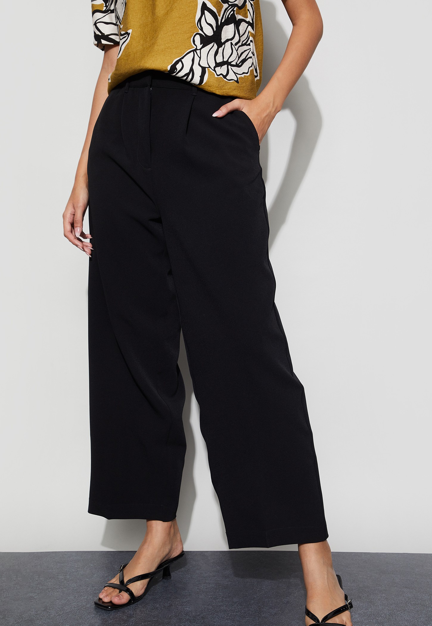 CODE CLASSIC Solid Wide Leg Trousers-picture-55