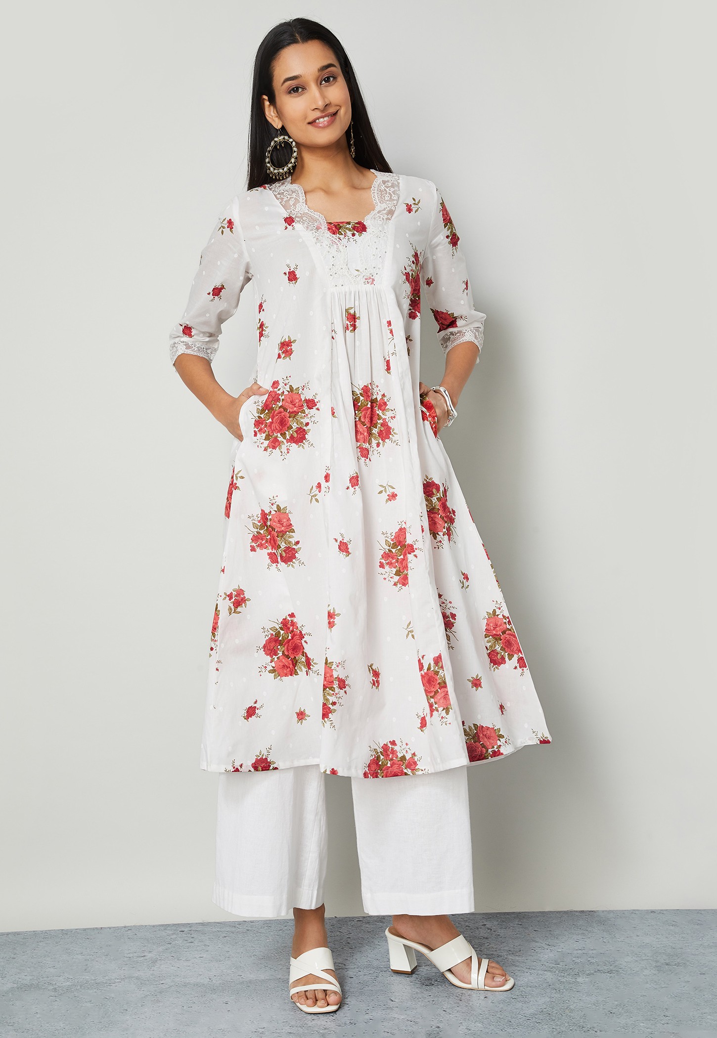 MELANGE Floral Print A-Line Kurta