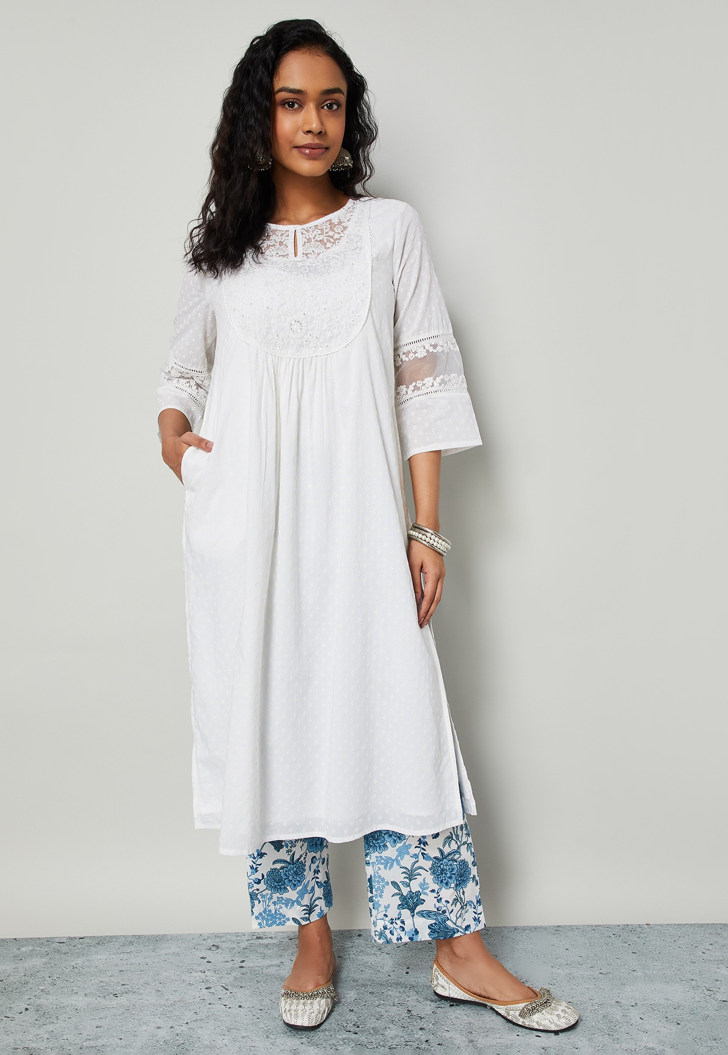 MELANGE Embroidered Yoke Straight Kurta Set-picture-22