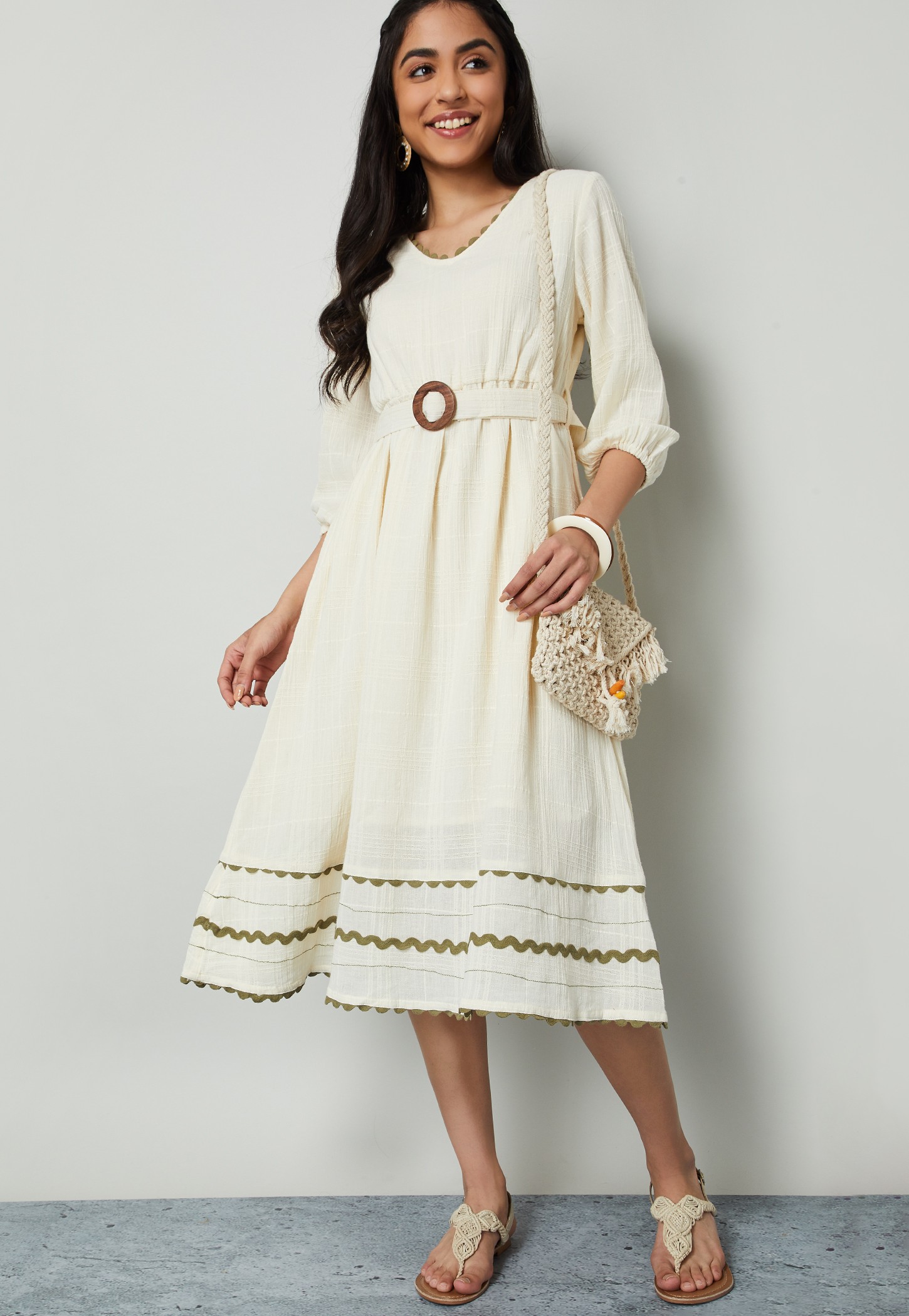 COLOUR ME Textured A-line Dress-image-9