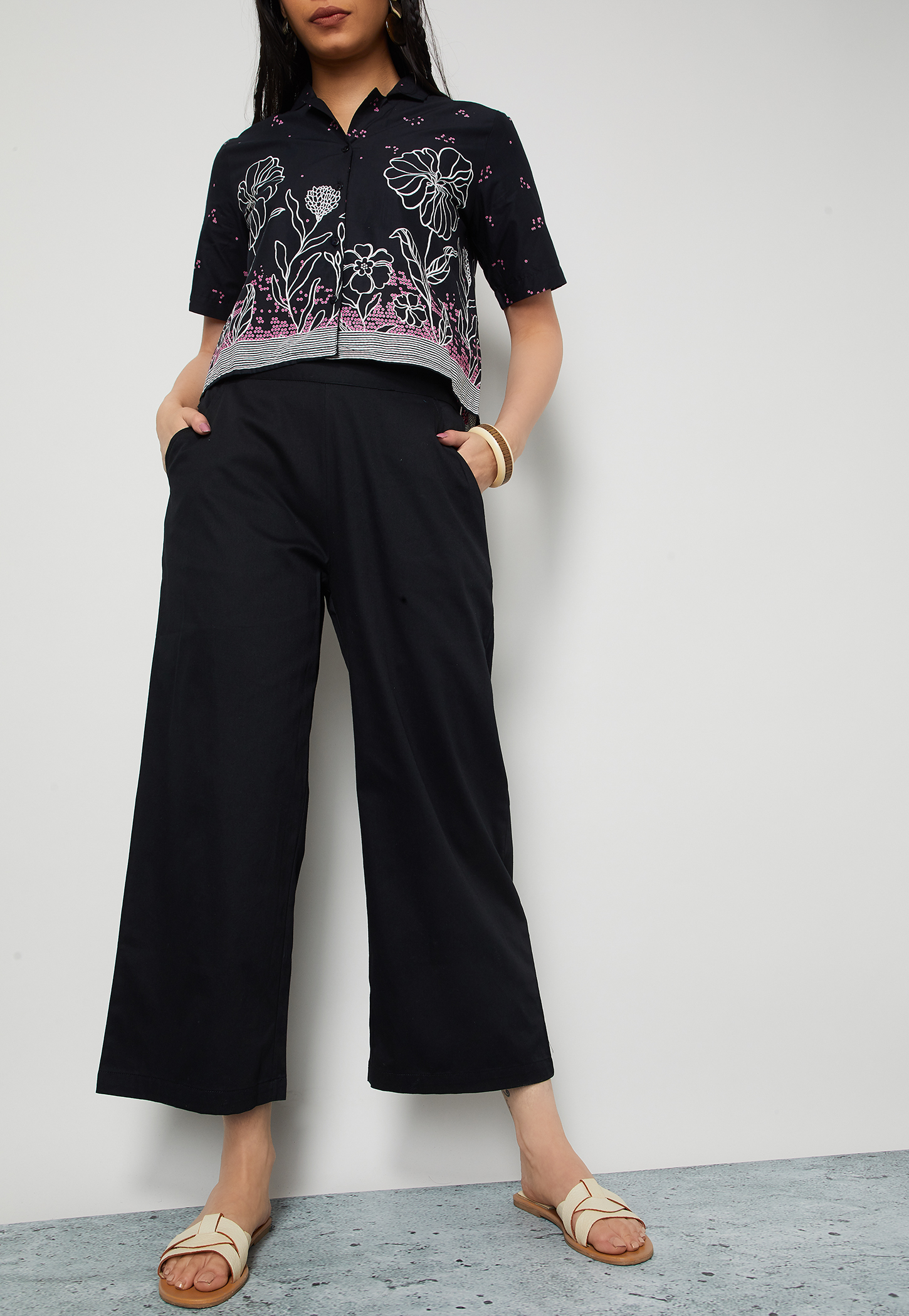 COLOUR ME Solid Paperbag Waist Wide Leg Trousers-picture-53