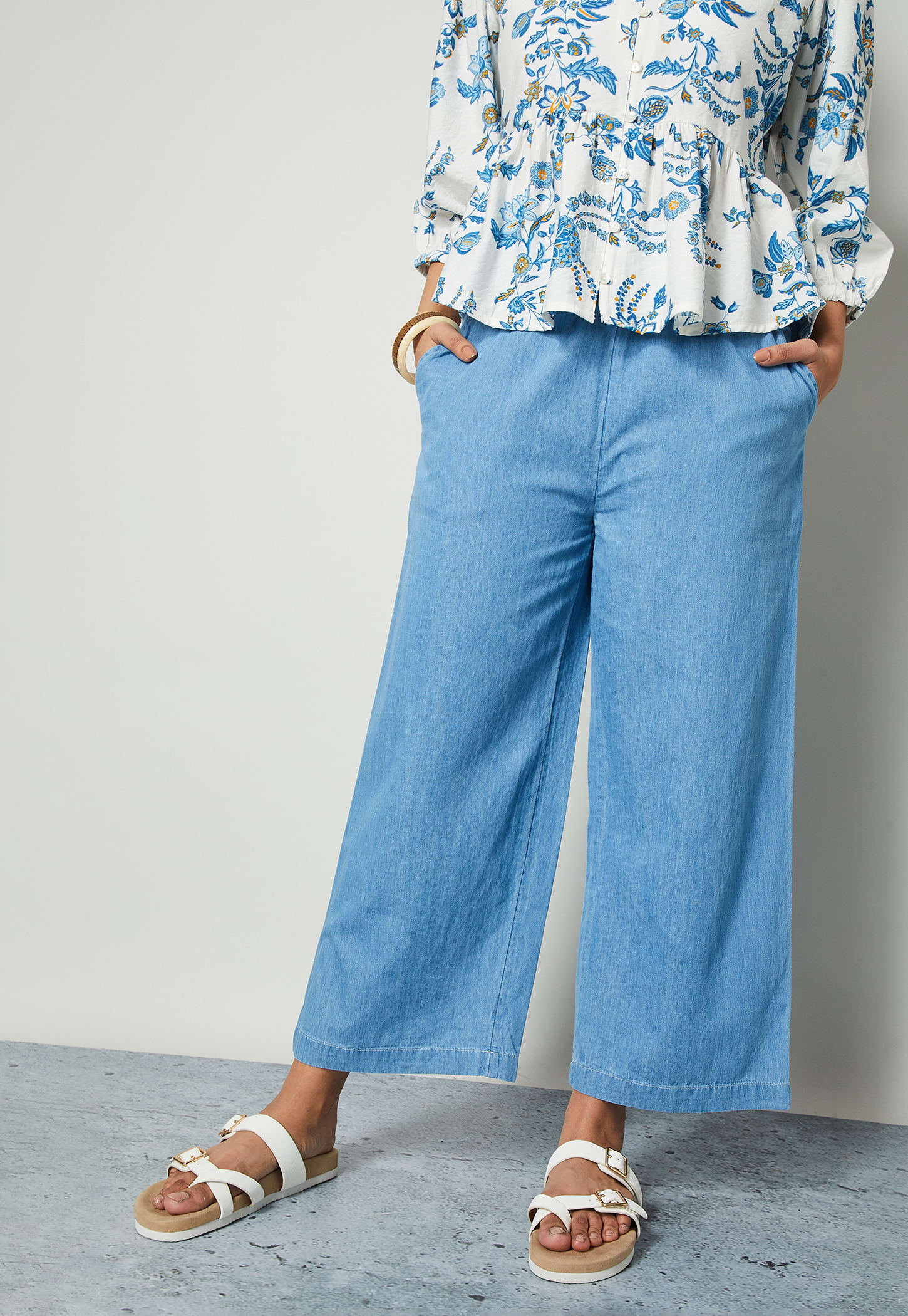 COLOUR ME Solid Paperbag Waist Denim Trousers-picture-34