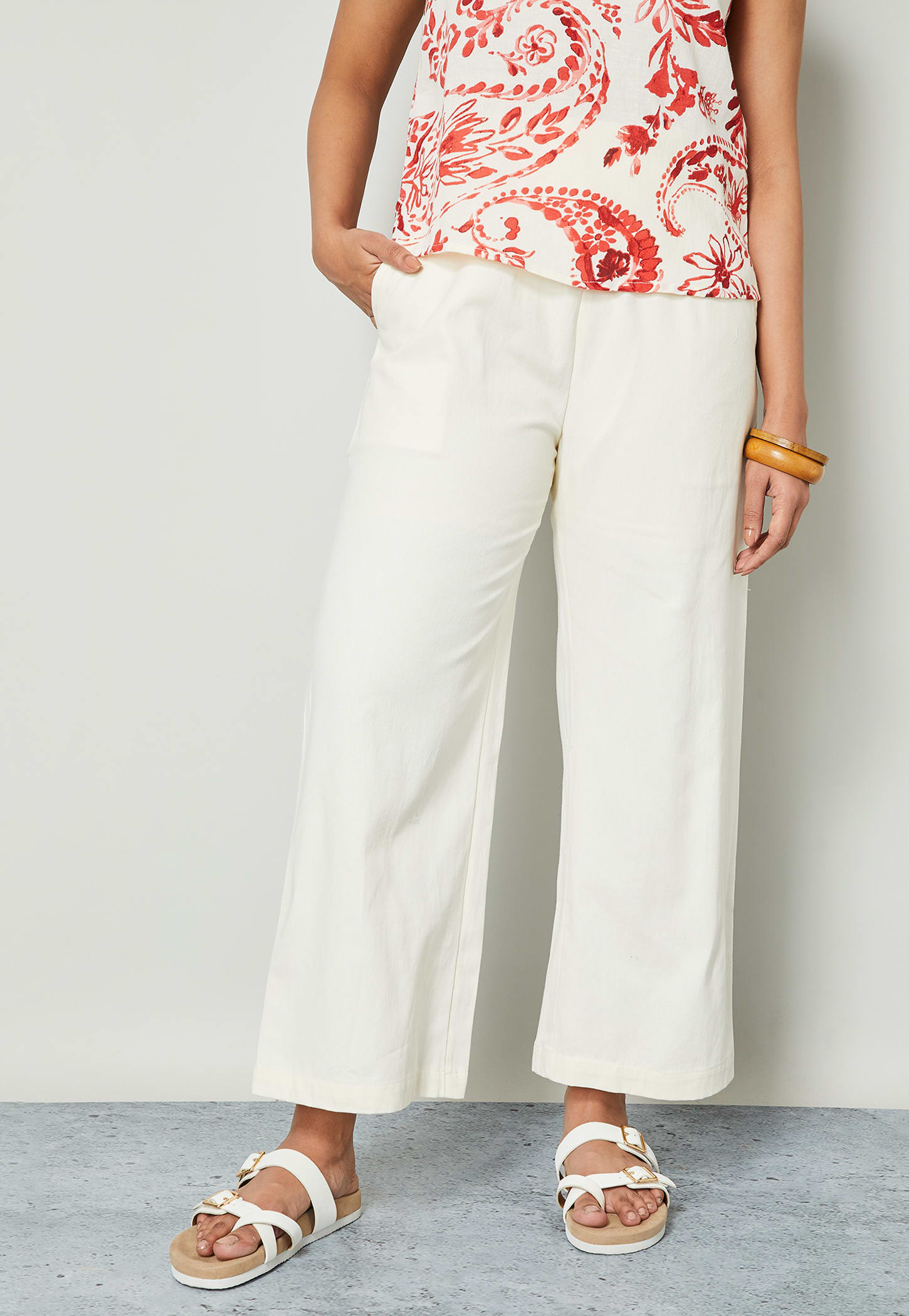 COLOUR ME Solid Paperbag Waist Wide Leg Trousers-picture-31