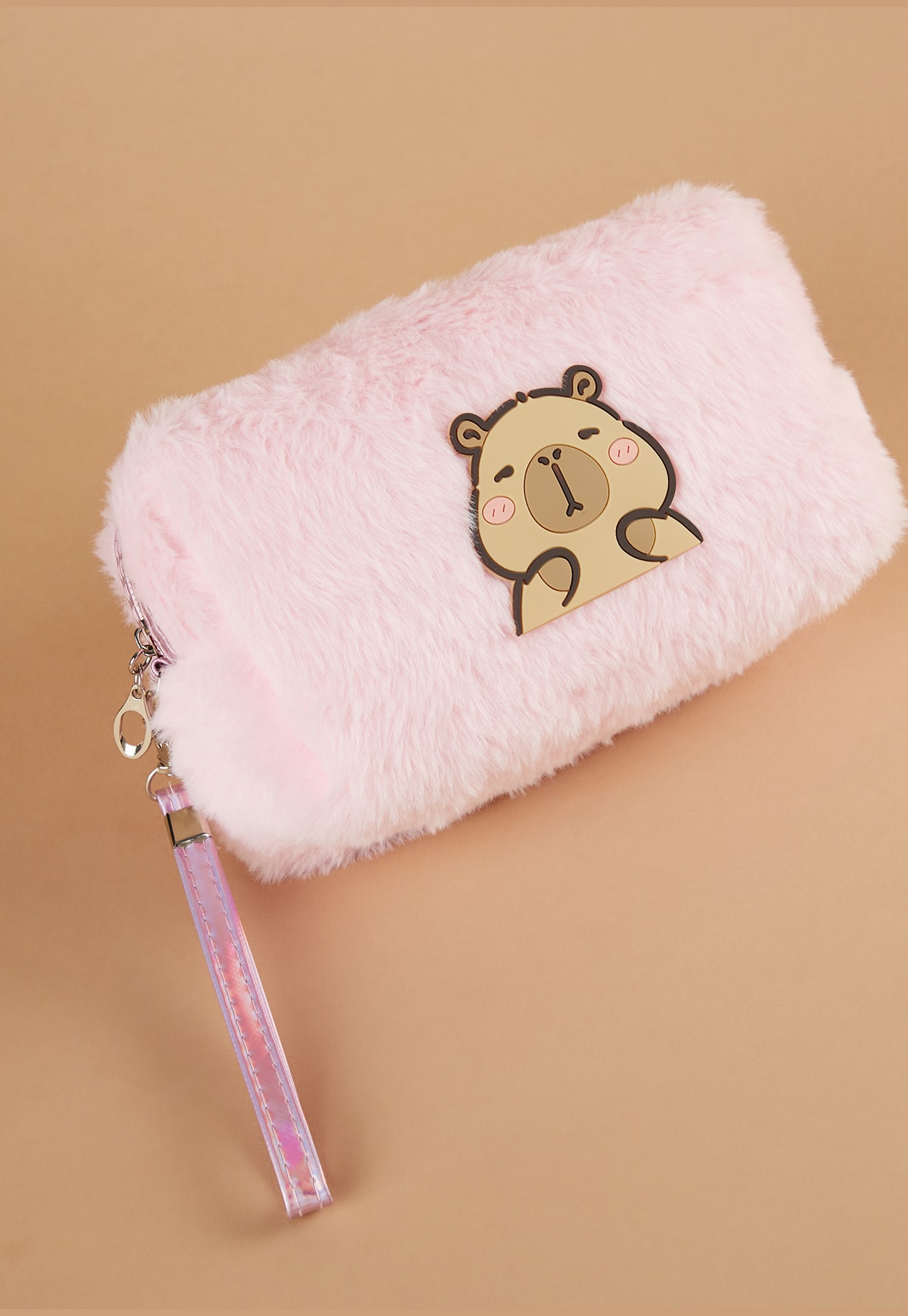 GINGER Faux Fur Vanity Pouch with Motif