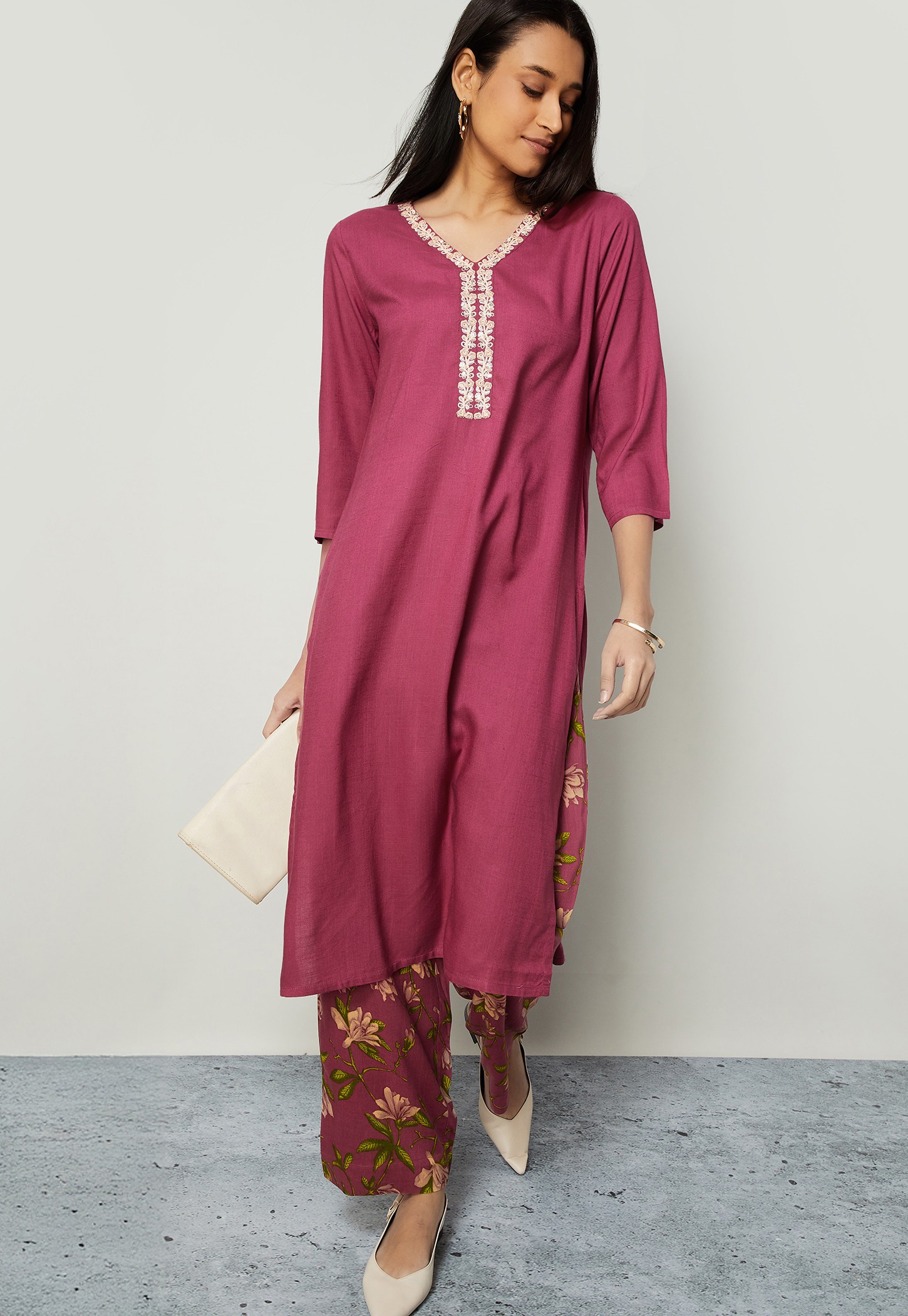 MELANGE Embroidered Yoke Straight Kurta Set-picture-50