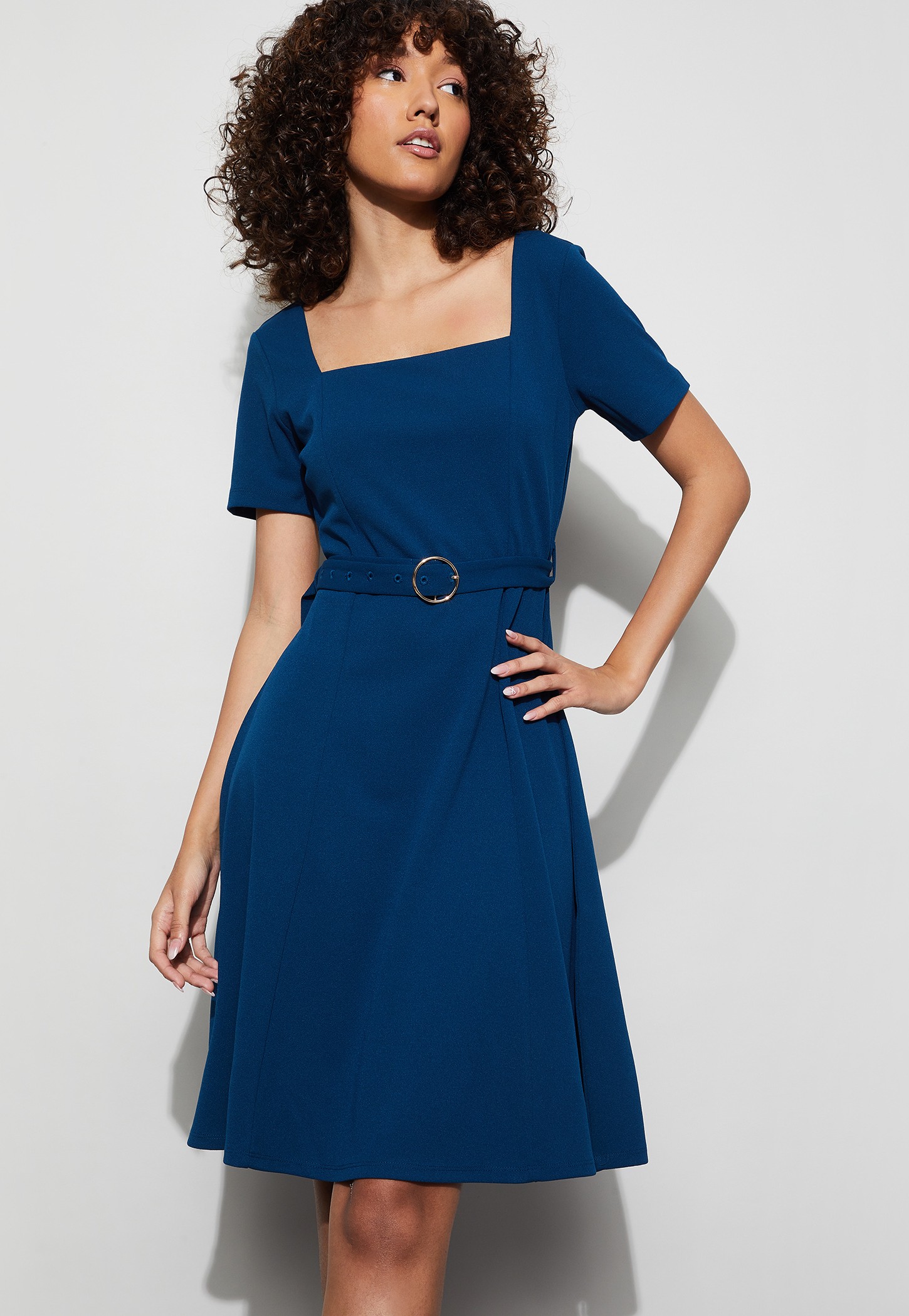 CODE Solid Belted Mini Dress-picture-41
