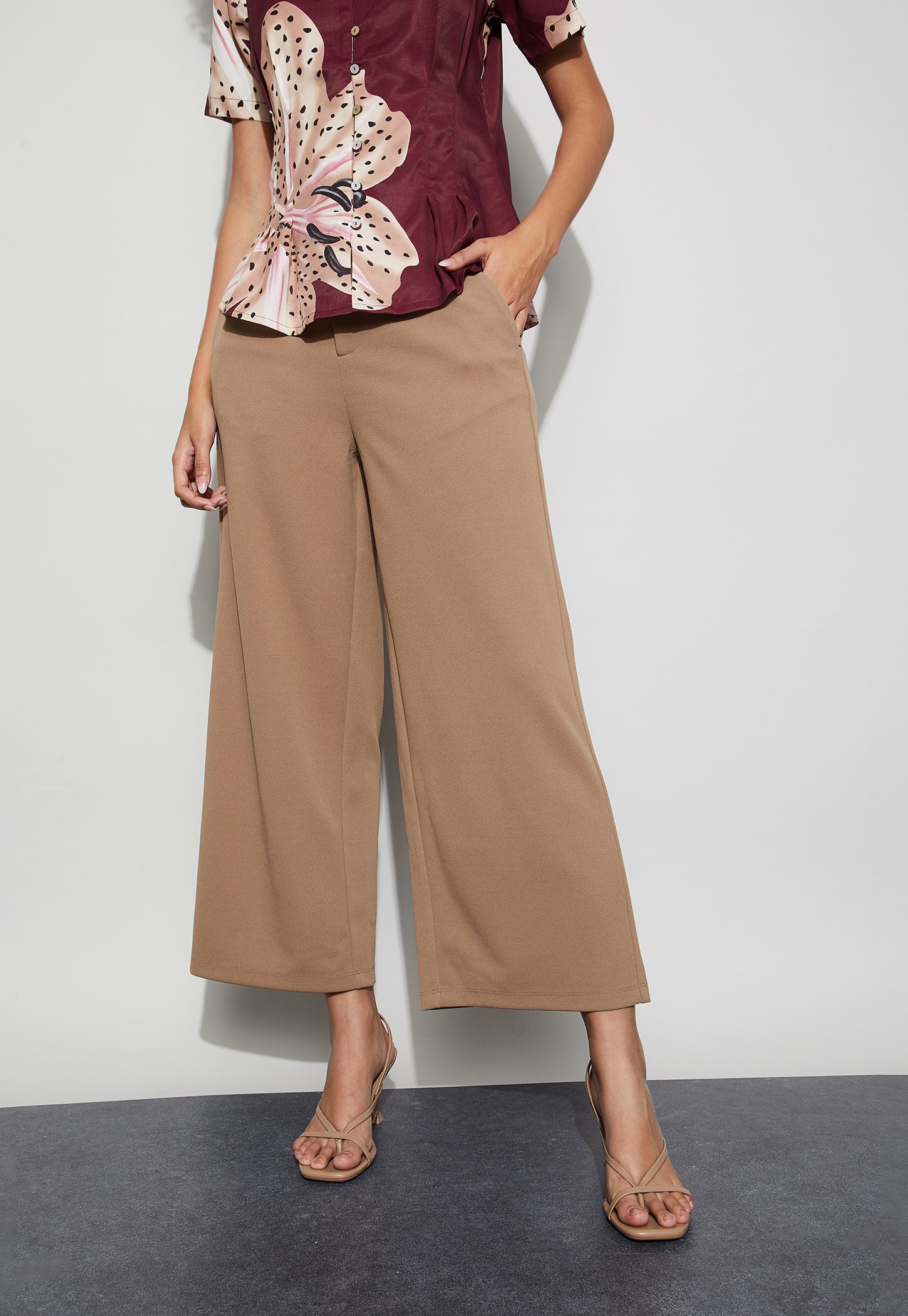 CODE Solid Wide-Leg Trousers-picture-17