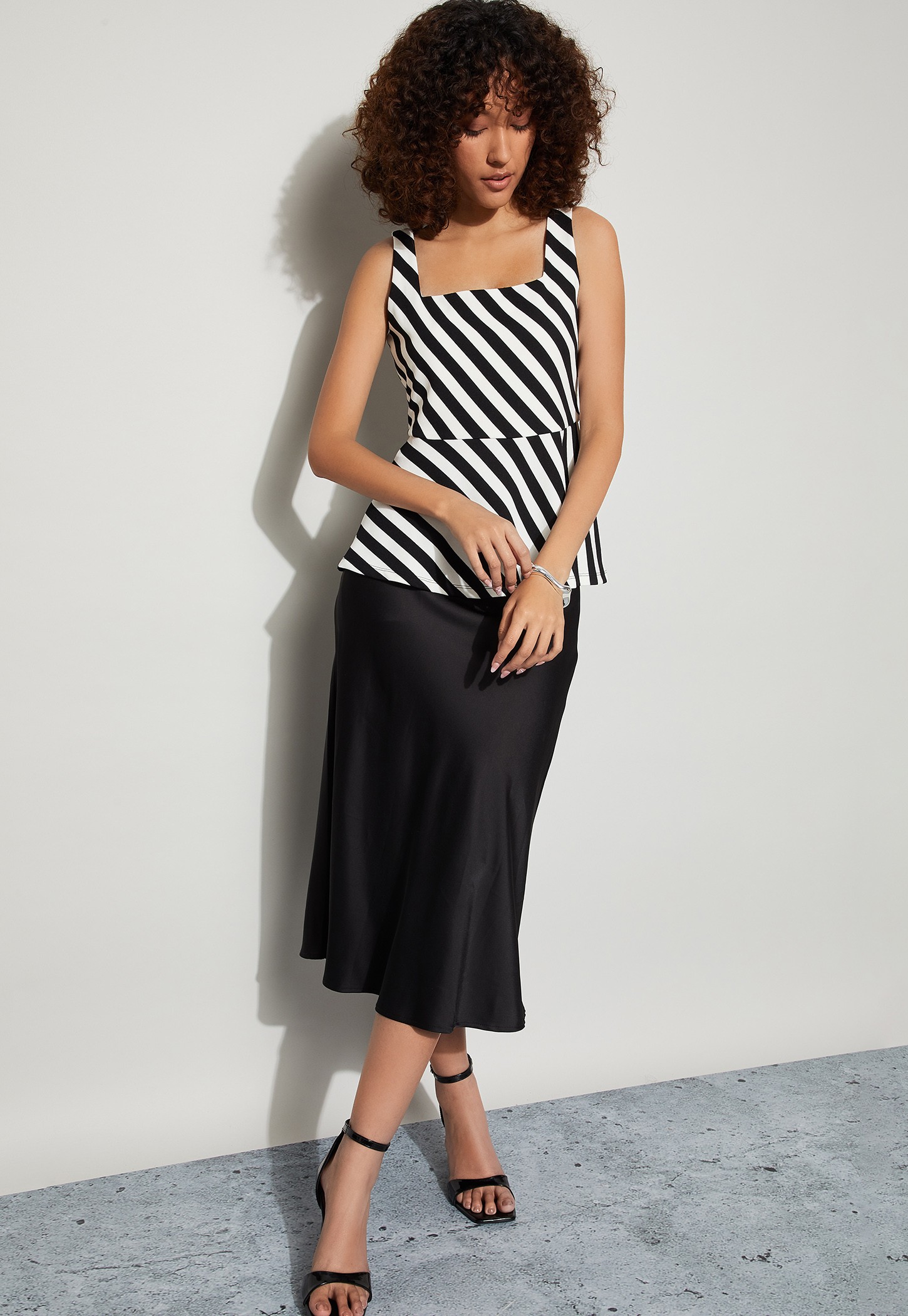 CODE Striped Square Neck Peplum Top-picture-18