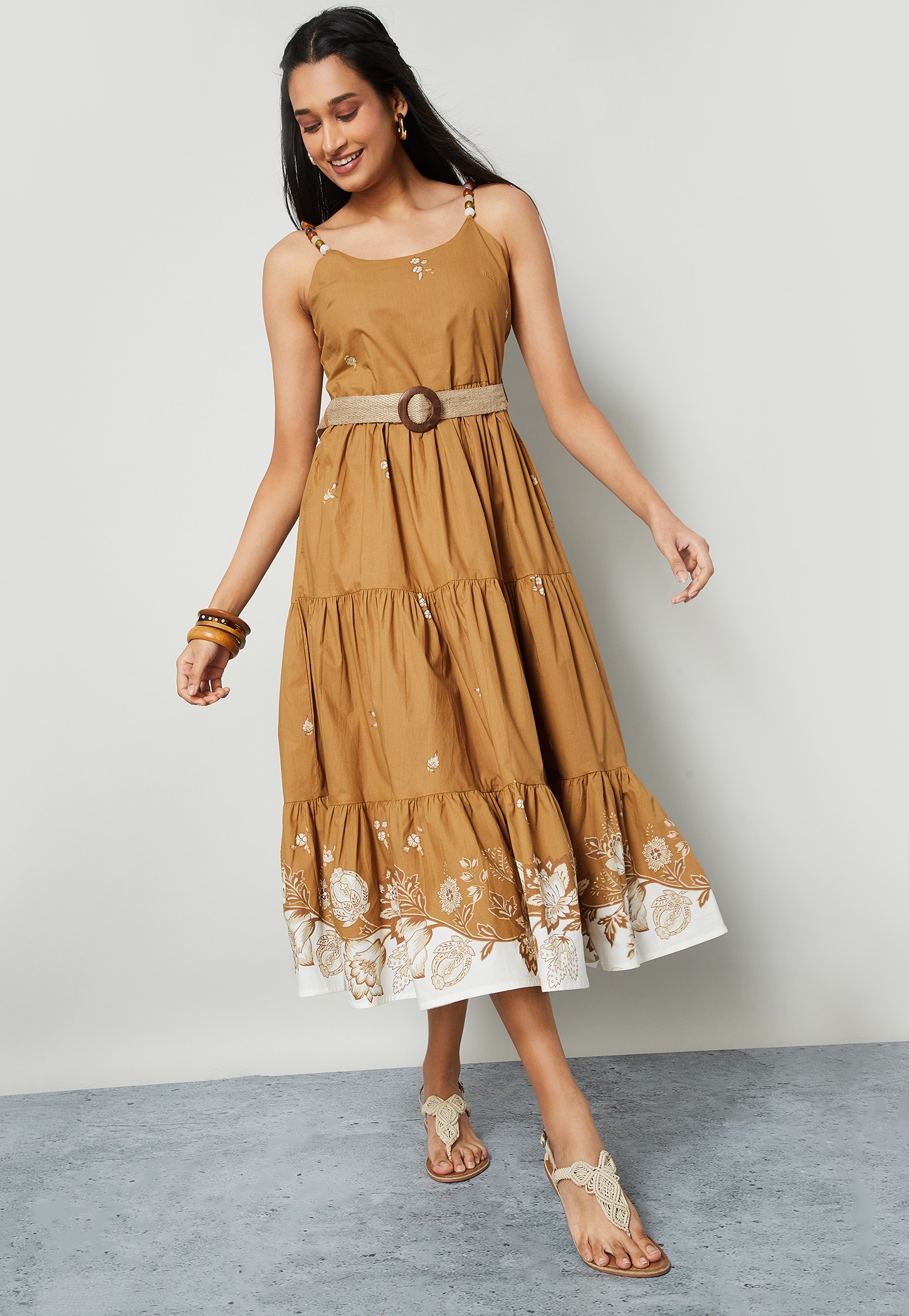 COLOUR ME Floral Print Tiered Dress with Belt-image-21