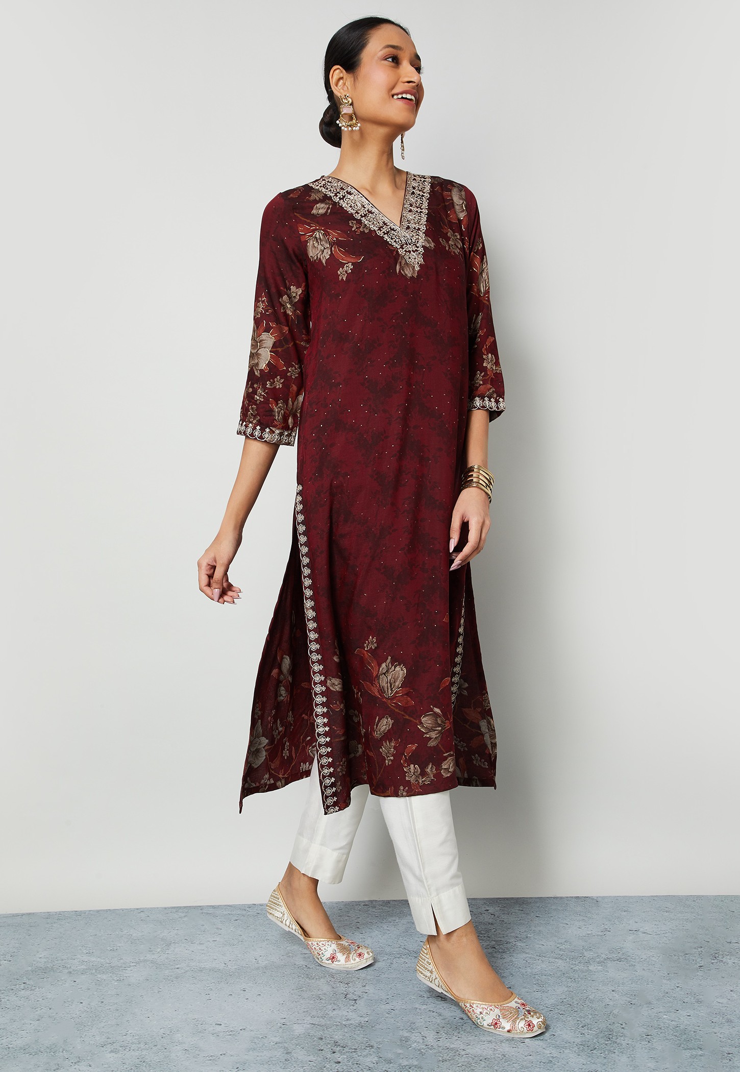 MELANGE Floral Print Straight Kurta-picture-35