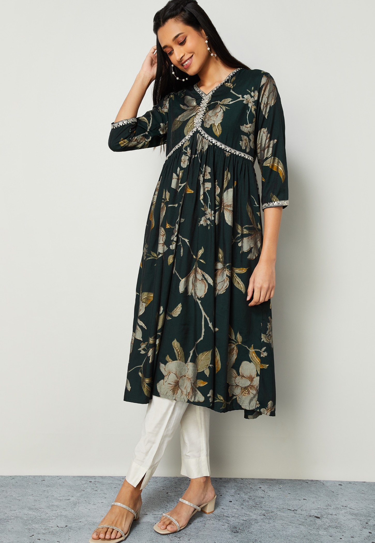 MELANGE Floral Print A-line Kurta-picture-37