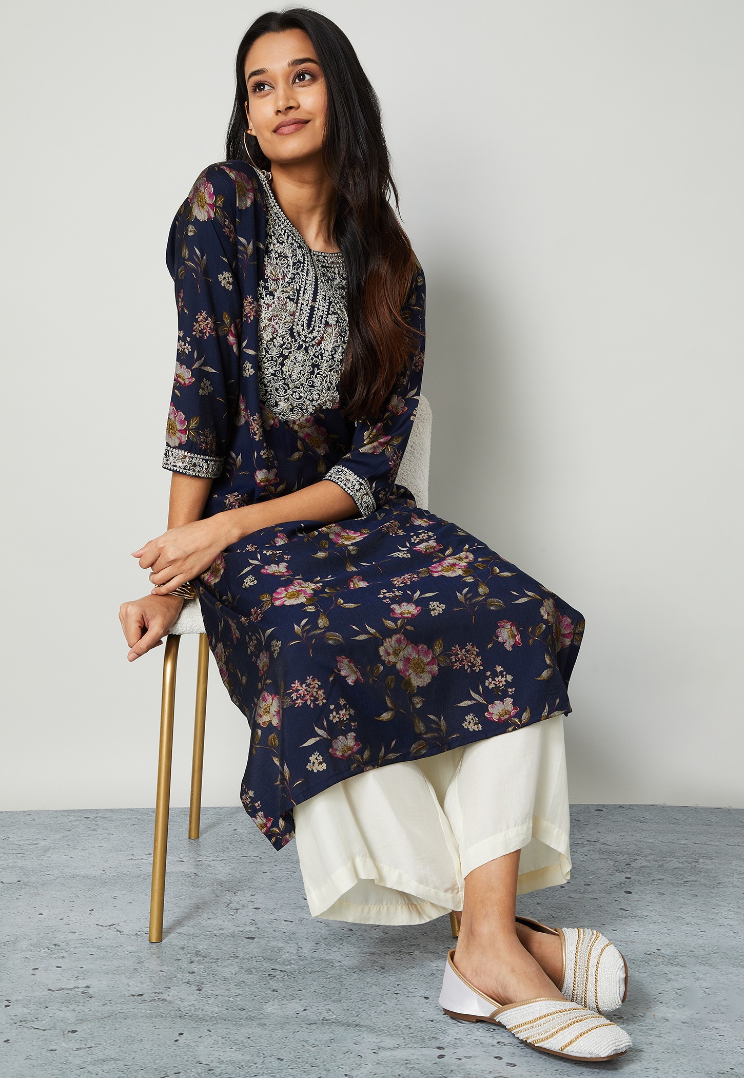 MELANGE Floral Print Straight Kurta-picture-31