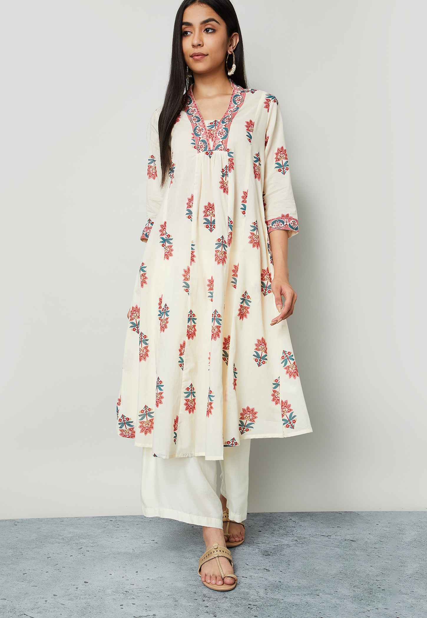 MELANGE Floral Print Flared Kurta-picture-17