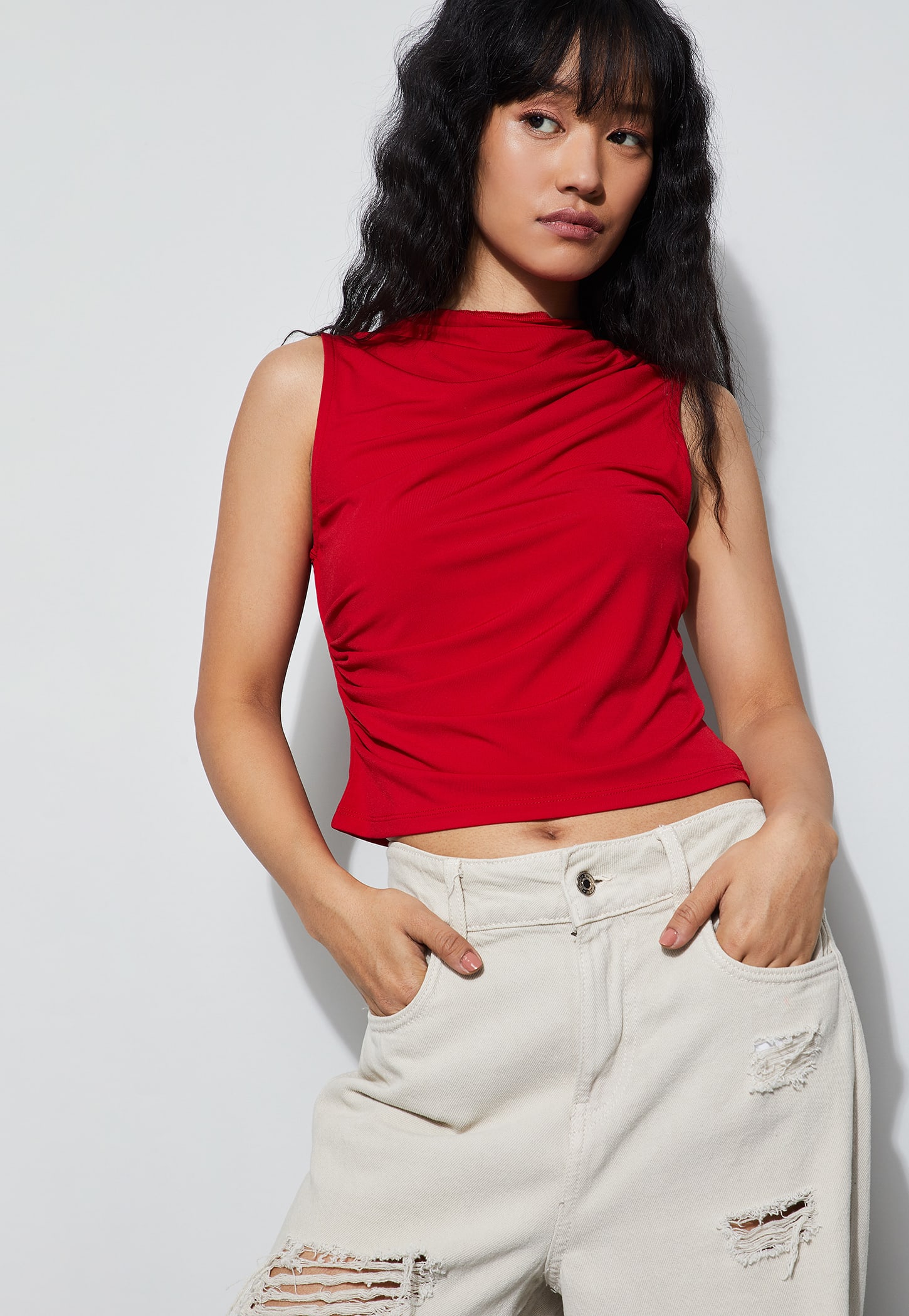 GINGER Ruched Mock Neck Crop Top-picture-17