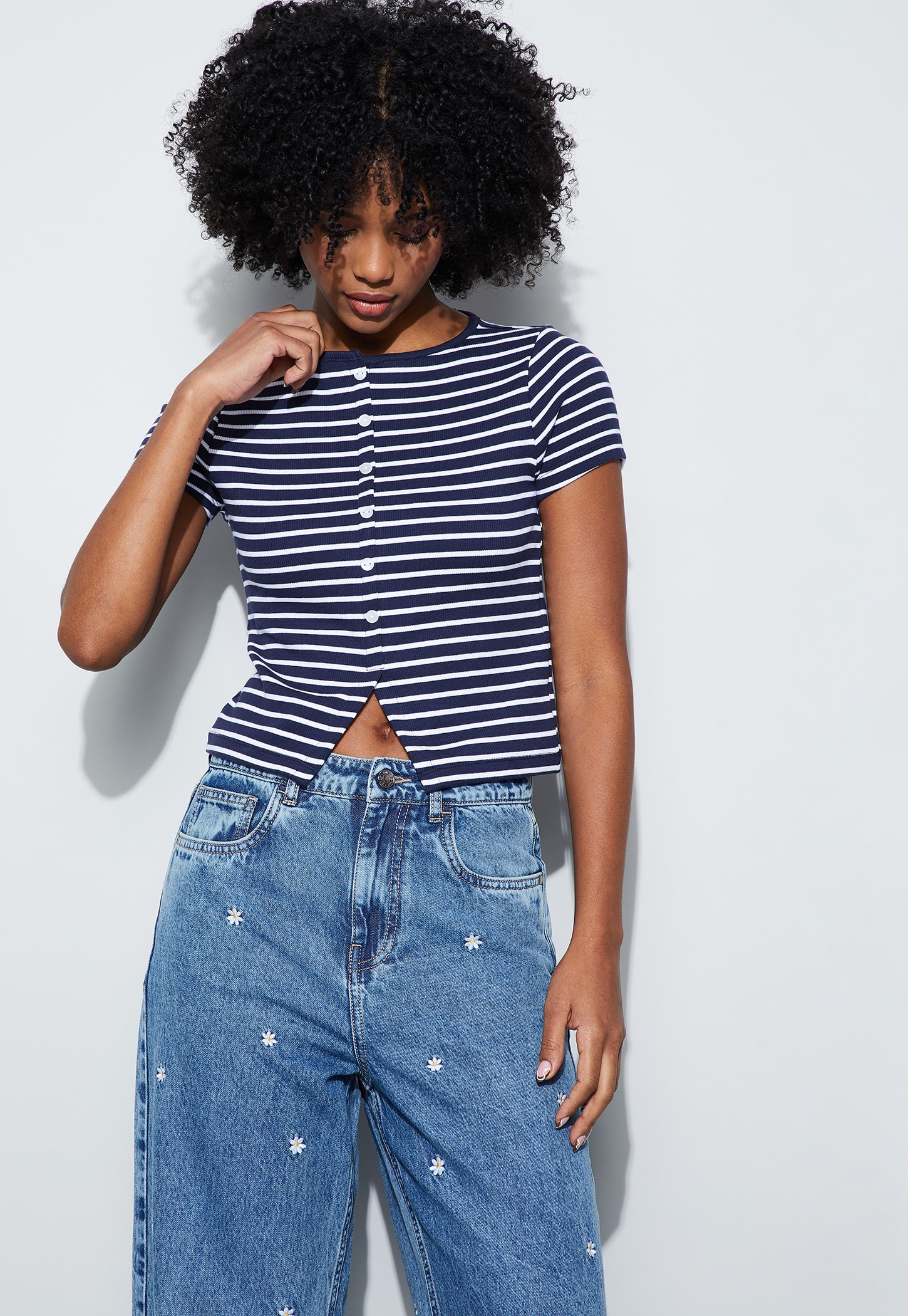 GINGER Striped Knit Top with Notched Hem-picture-37
