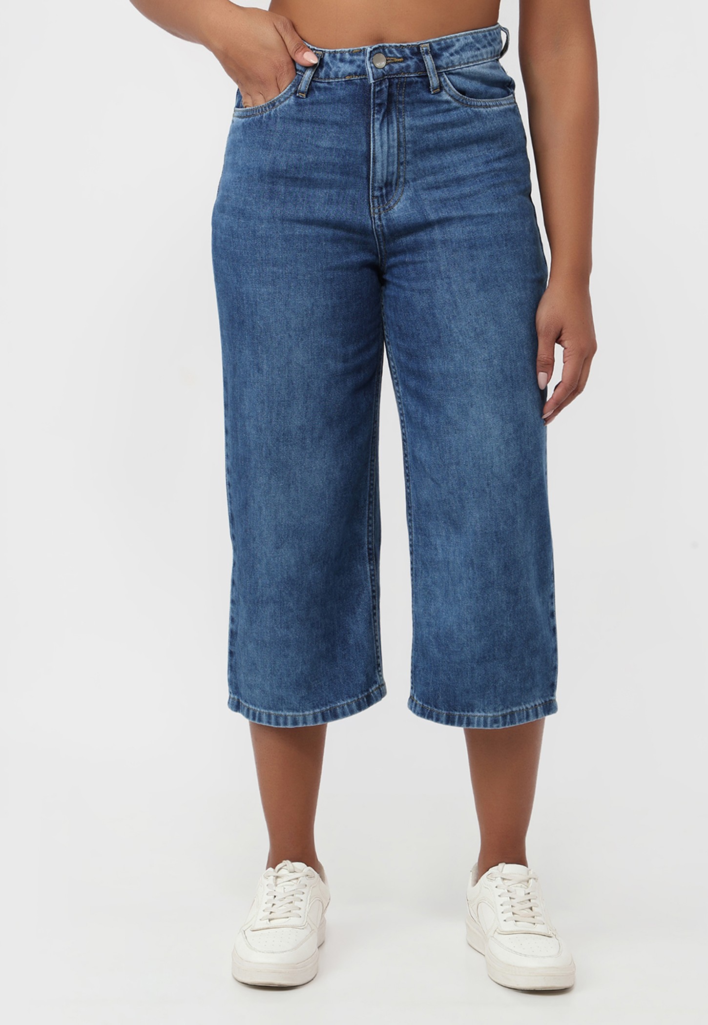 KRAUS Washed High Rise Regular Fit Denim Culottes-picture-40