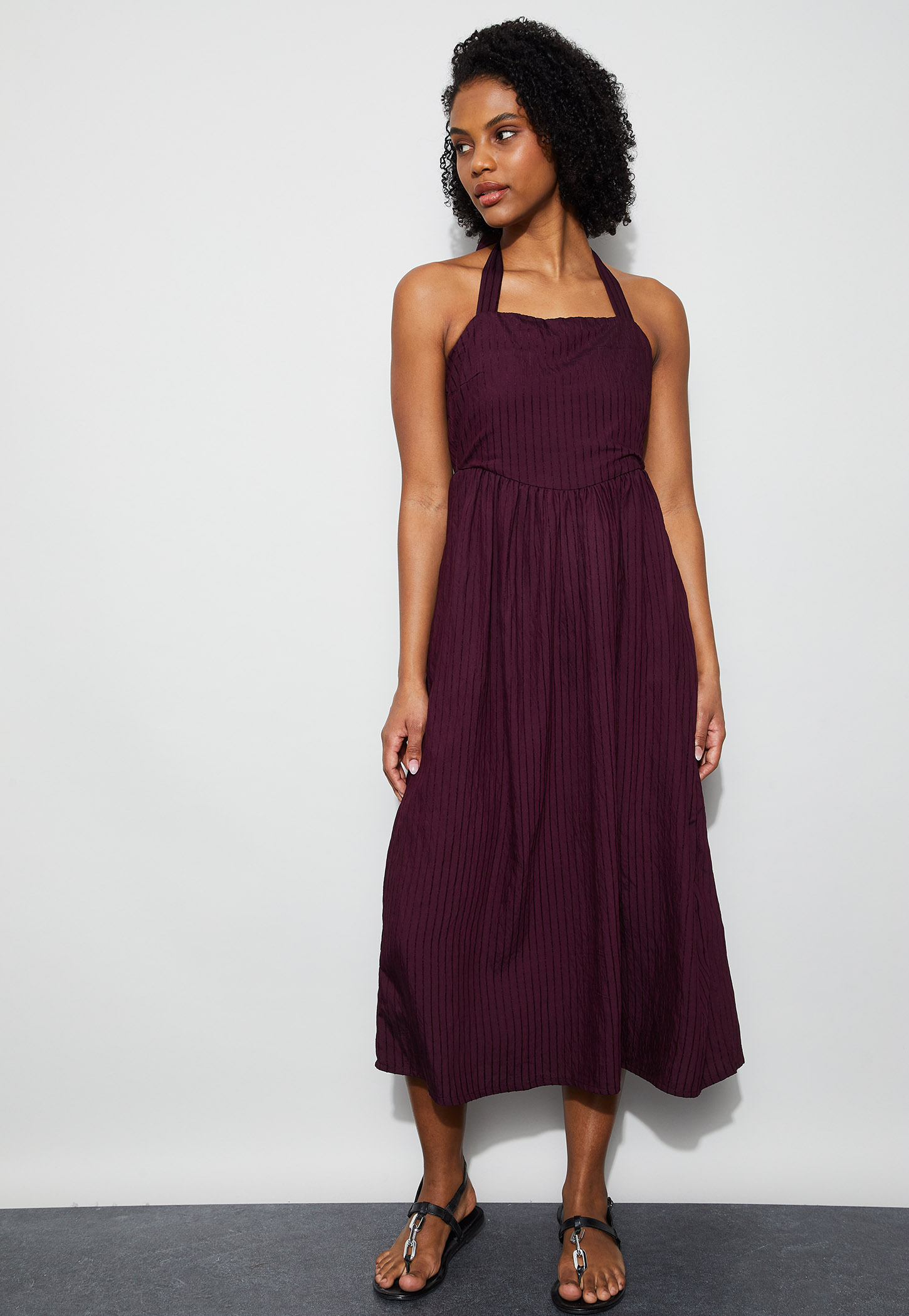 GINGER Halter Neck Striped Midi Dress-picture-54