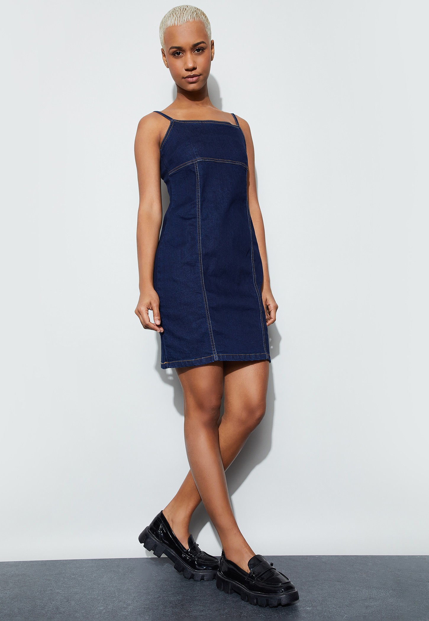 GINGER Solid Denim Mini Dress-picture-18