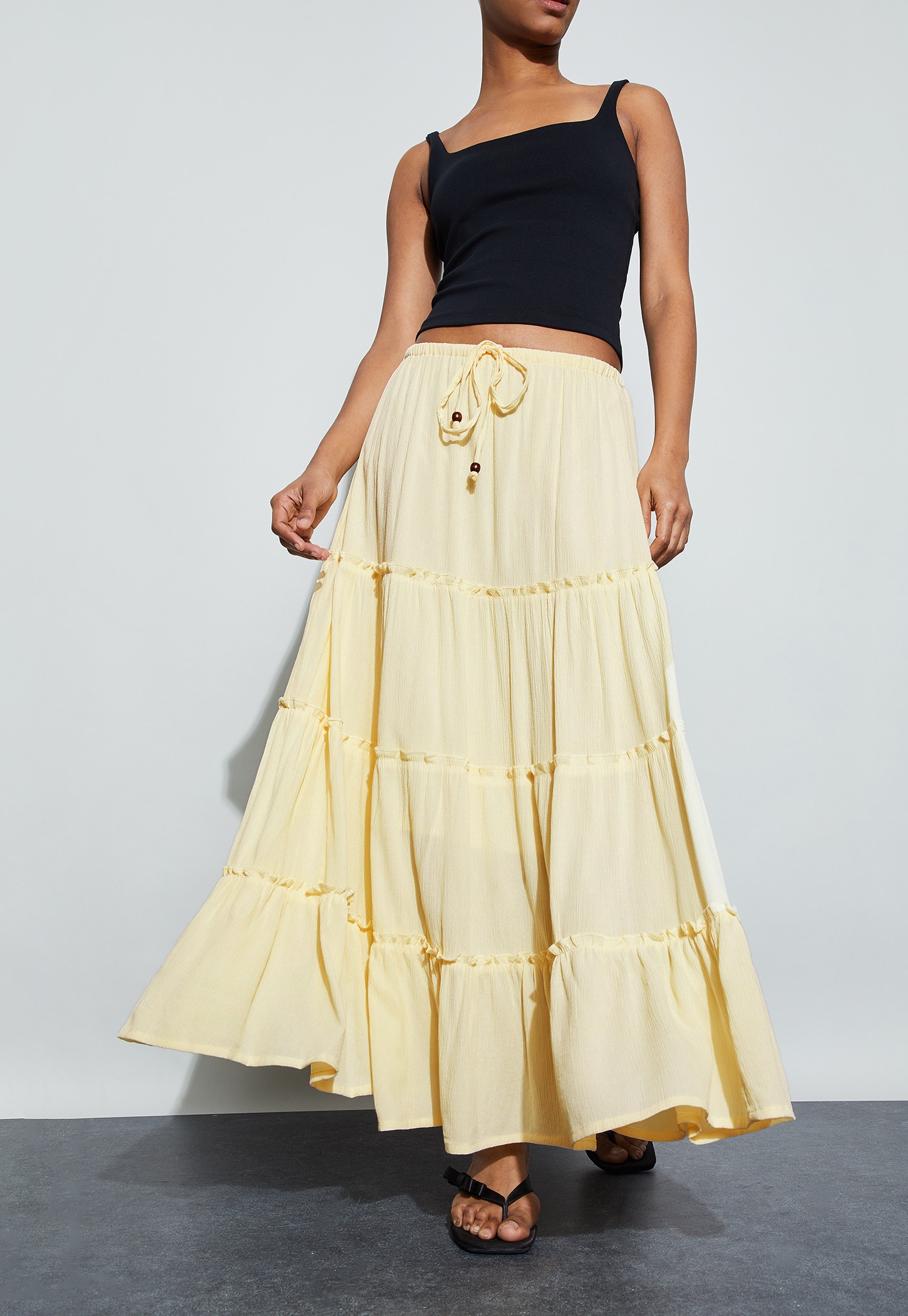 GINGER Solid Tiered Maxi Skirt