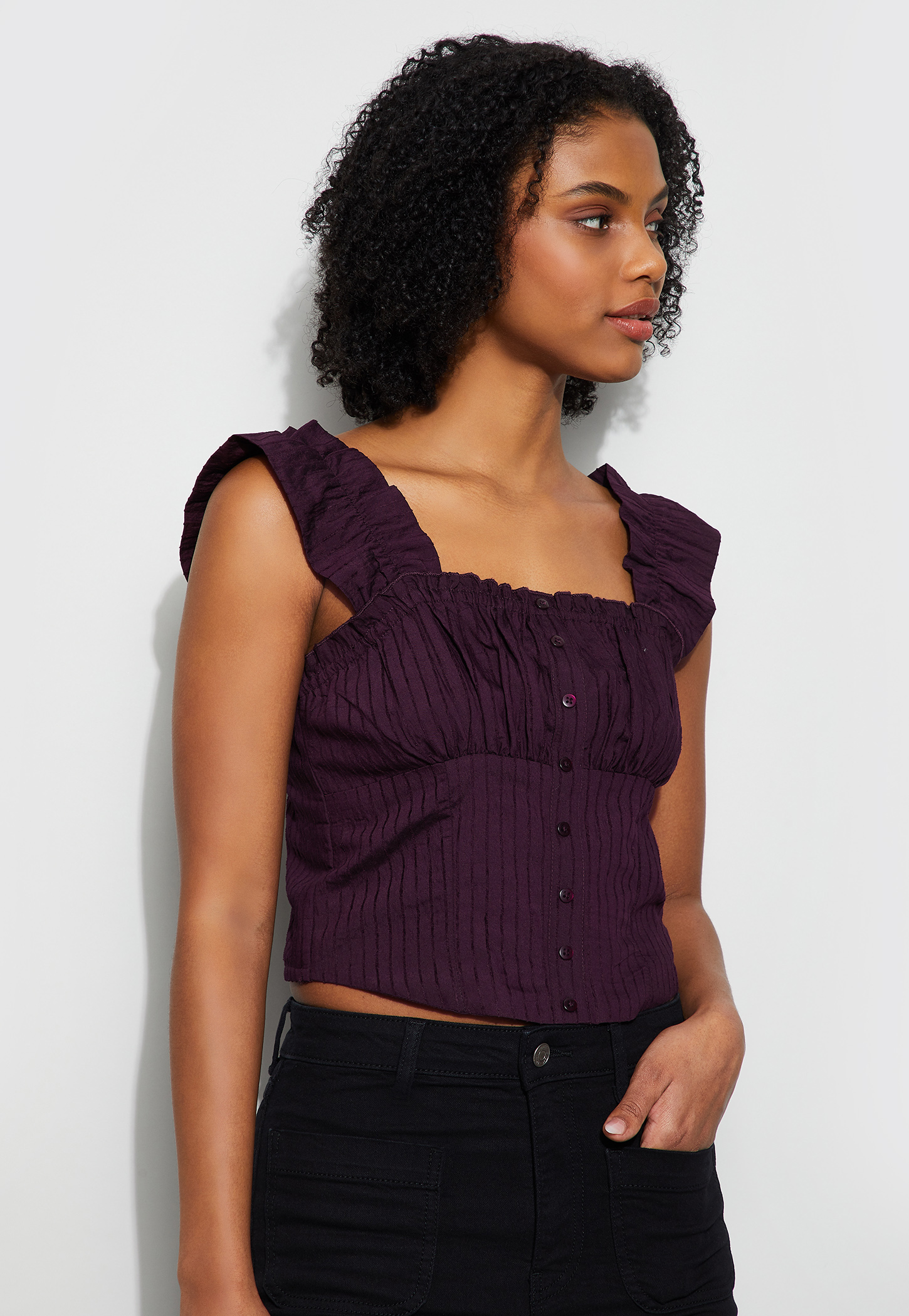 GINGER Textured Button Crop Top-picture-13