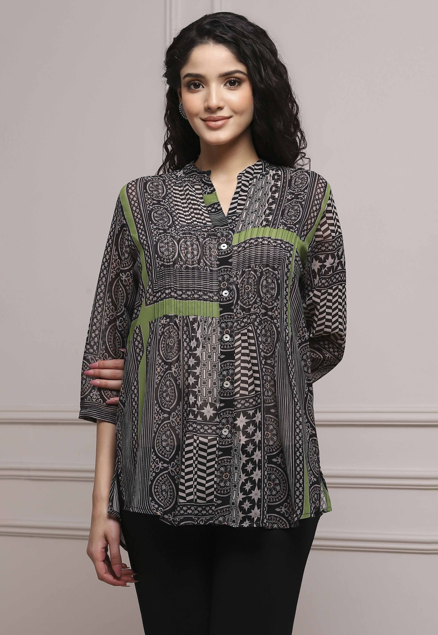 BIBA Ethnic Motif Straight Kurti with Camisole-image-1