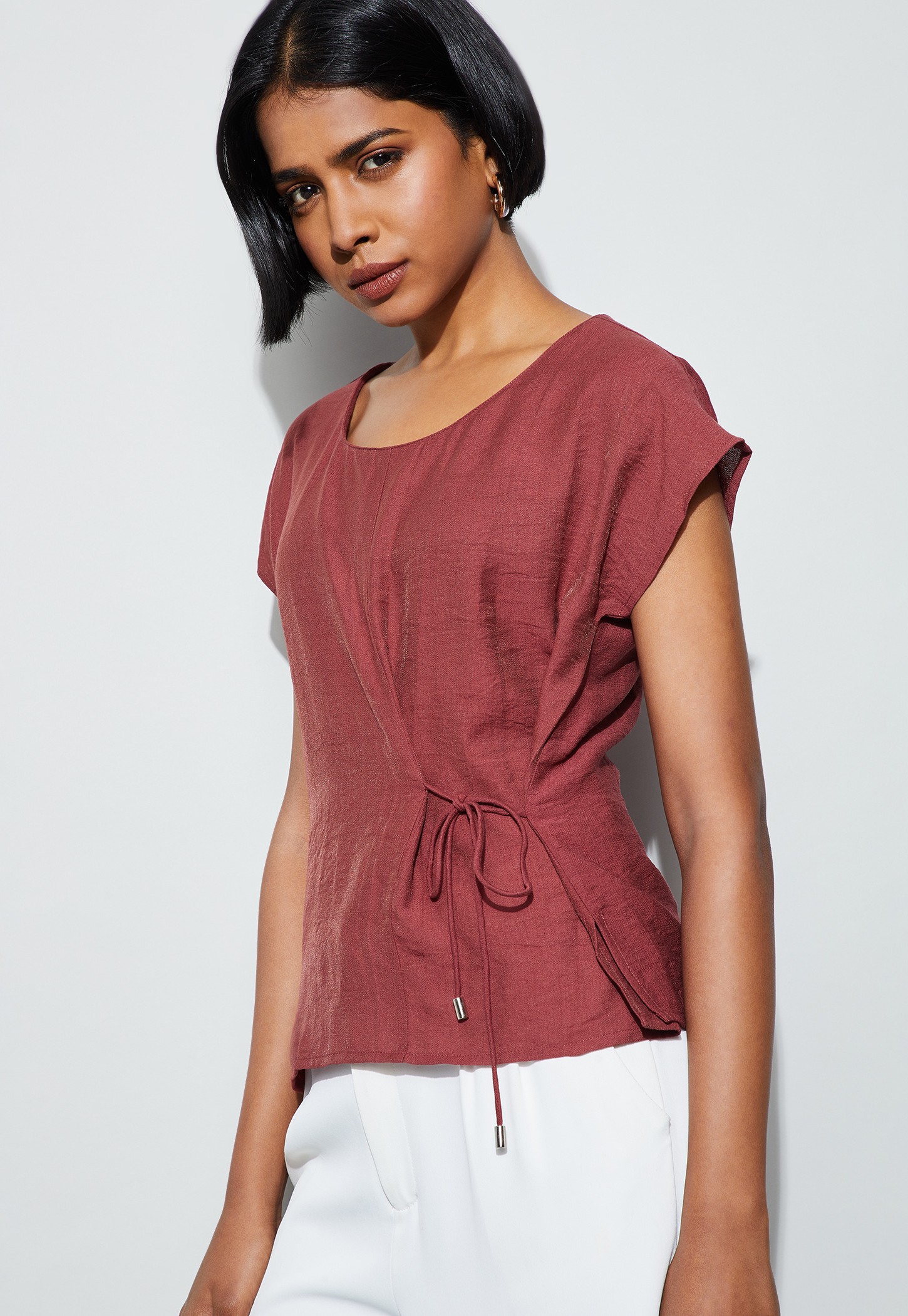 CODE Solid Tie-Up Casual Top-picture-35