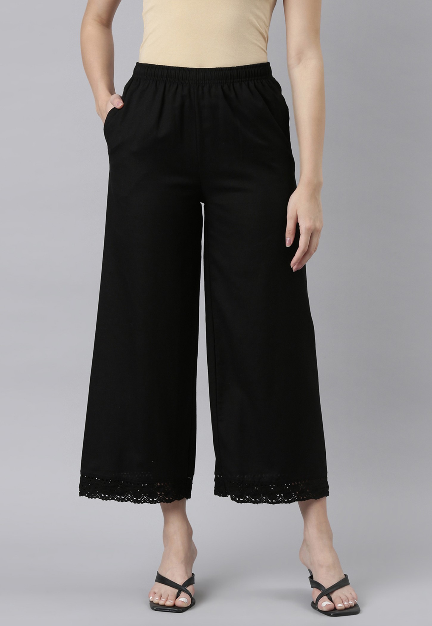 GO COLORS Solid Elasticated Palazzos-picture-11