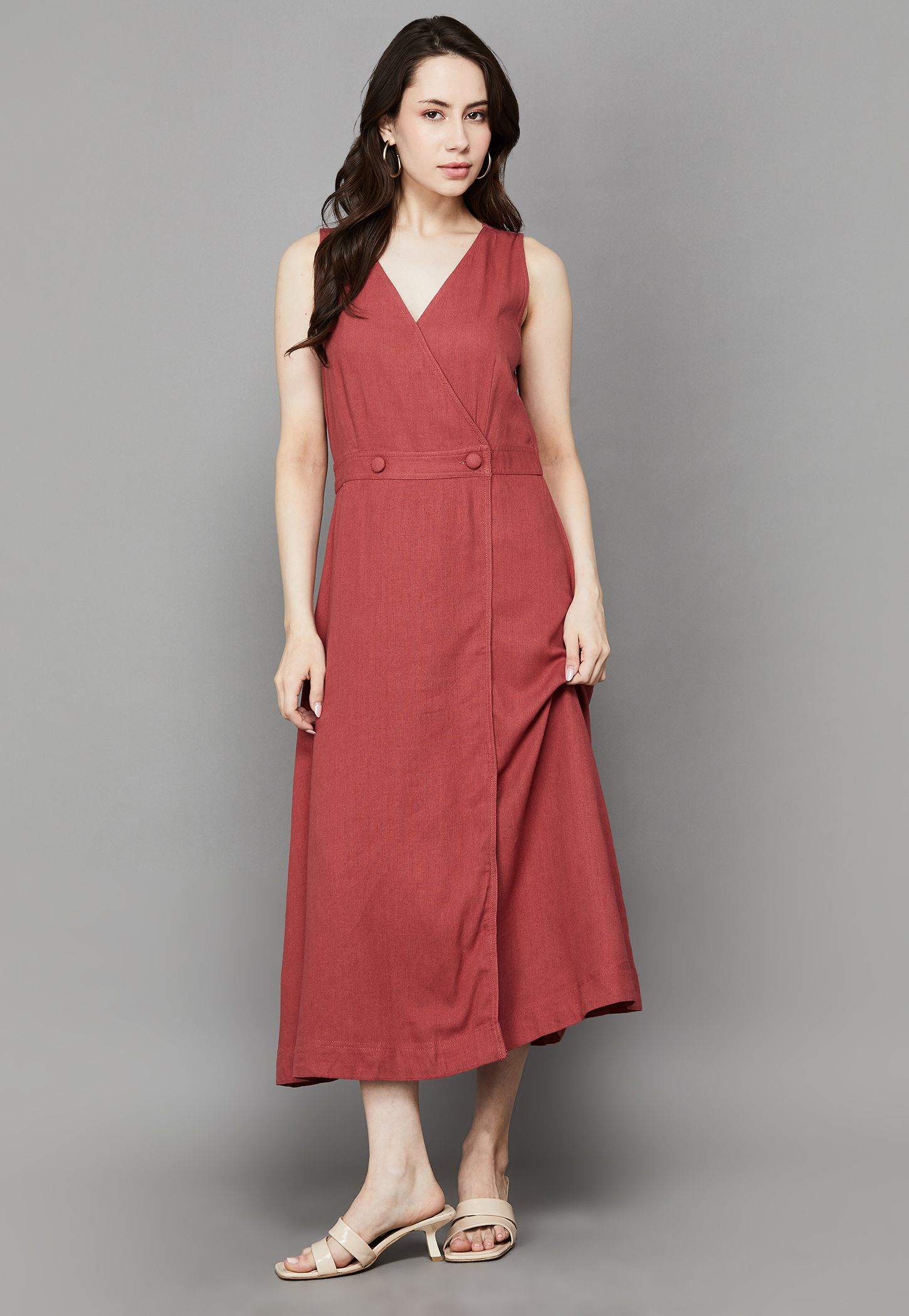 AND Button Detail Wrap Dress-image-4