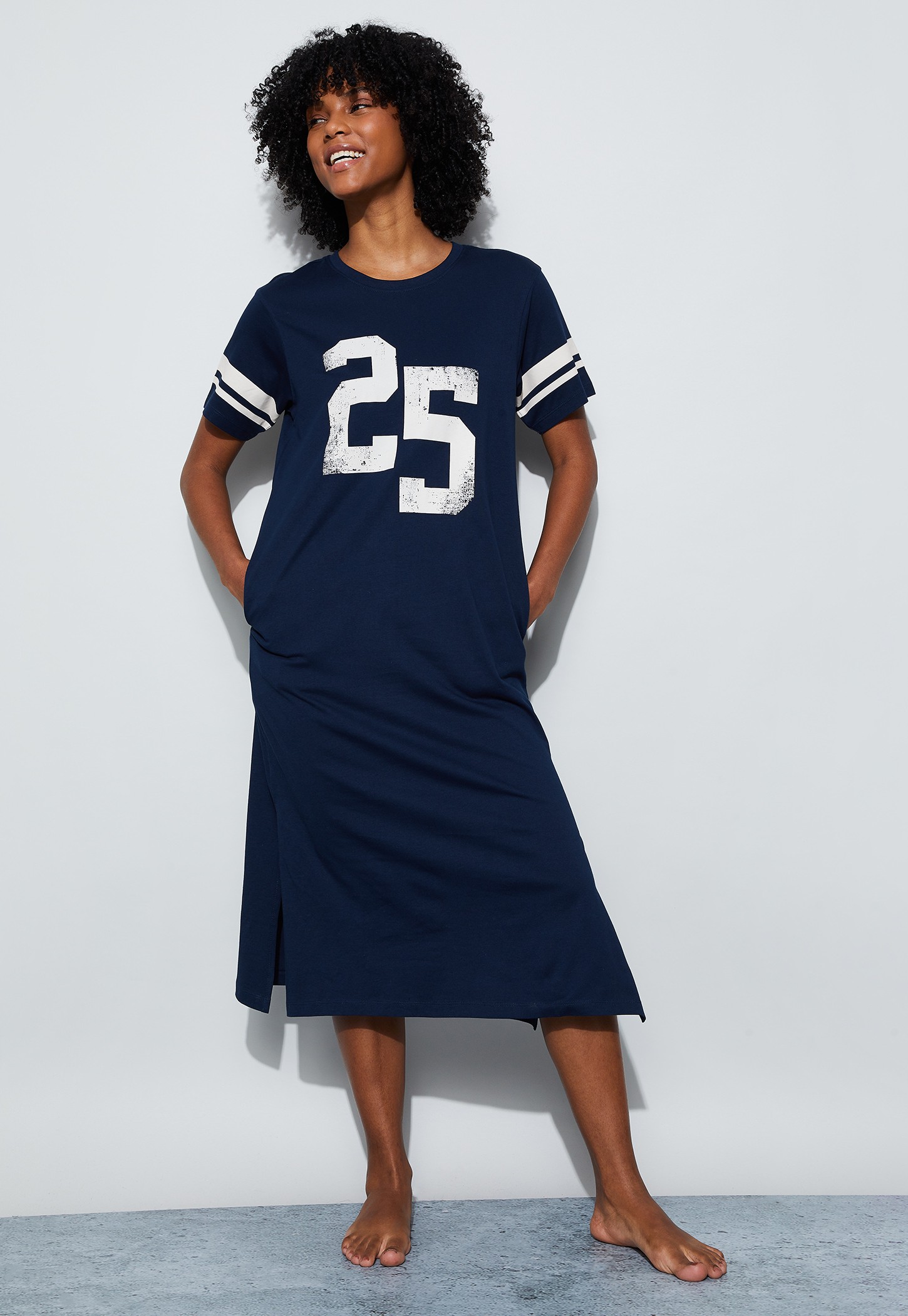 GINGER Numeric Print Slitted Night Dress-image-14