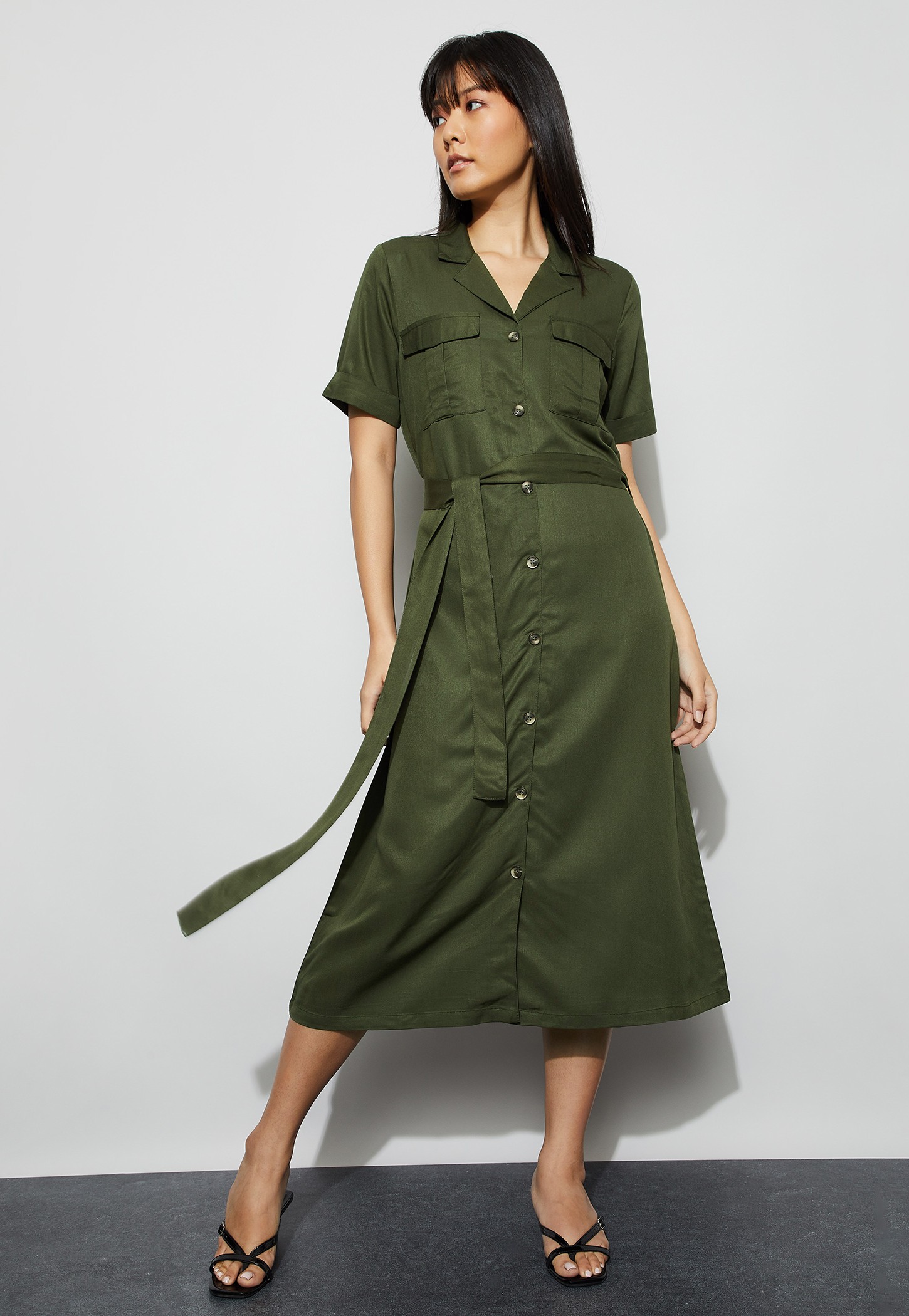 FAME FOREVER Solid Shirt Dress-picture-24