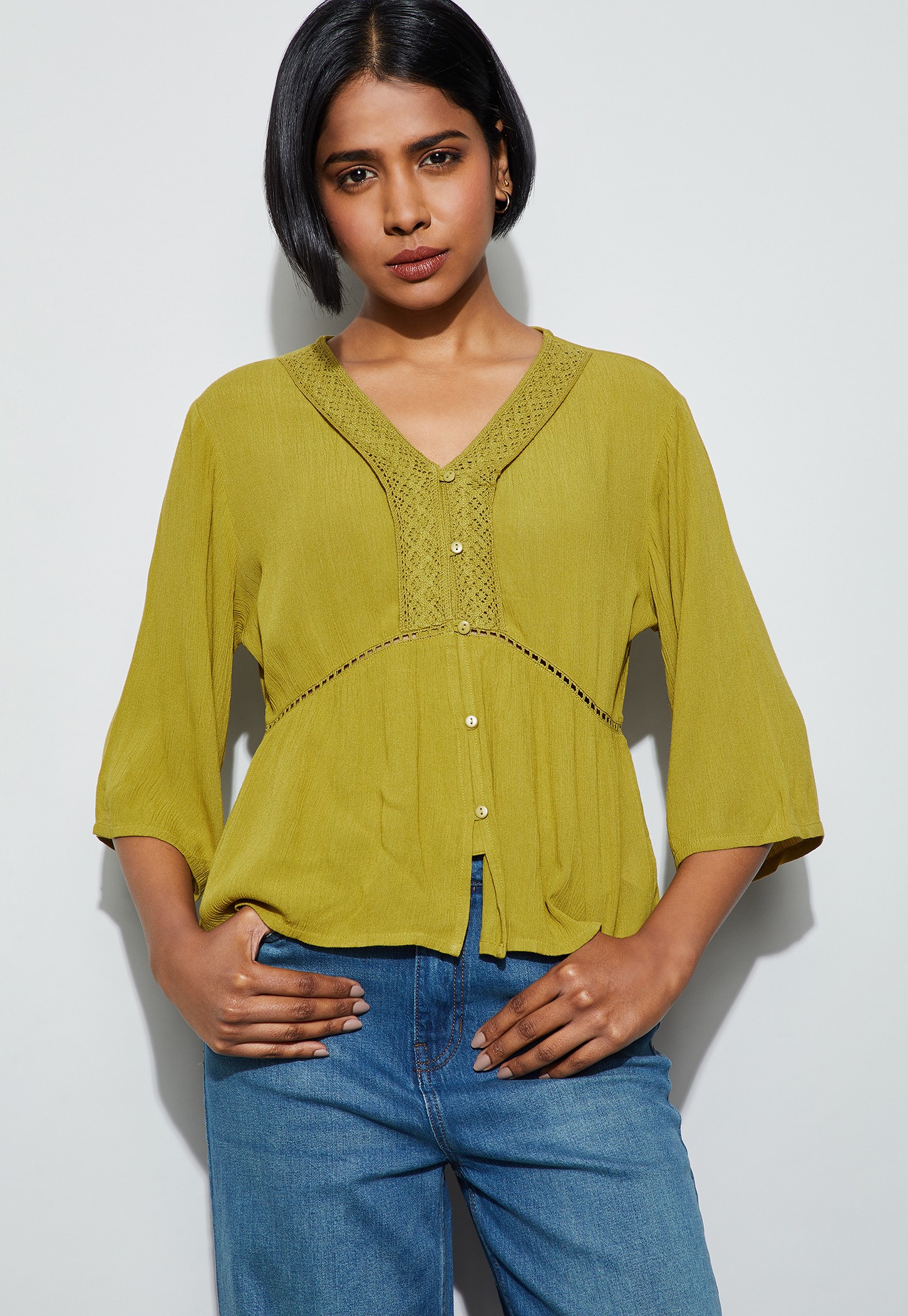 FAME FOREVER Lace Insert Buttoned Top-picture-15