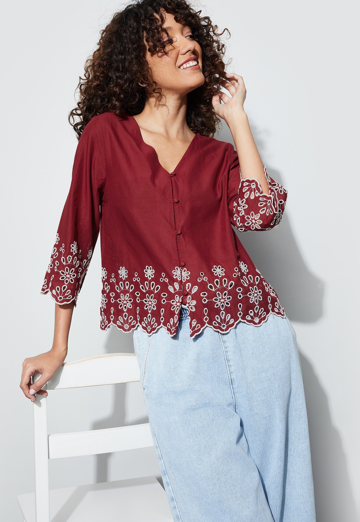 FAME FOREVER Embroidered Button Closure Top-picture-30